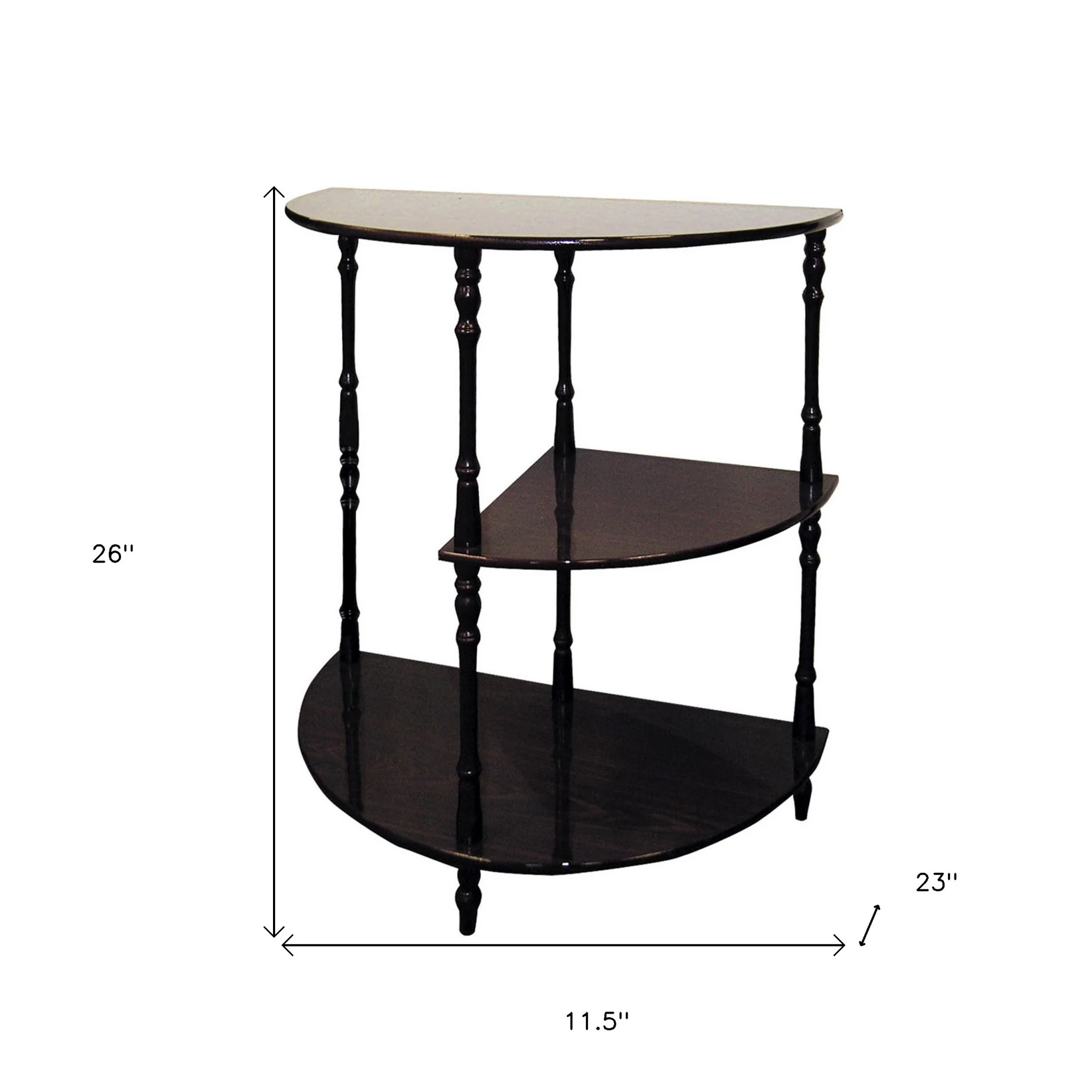 26" Brown Solid And Manufactured Wood Half Circle End Table With Two Shelves By Homeroots - Image 6