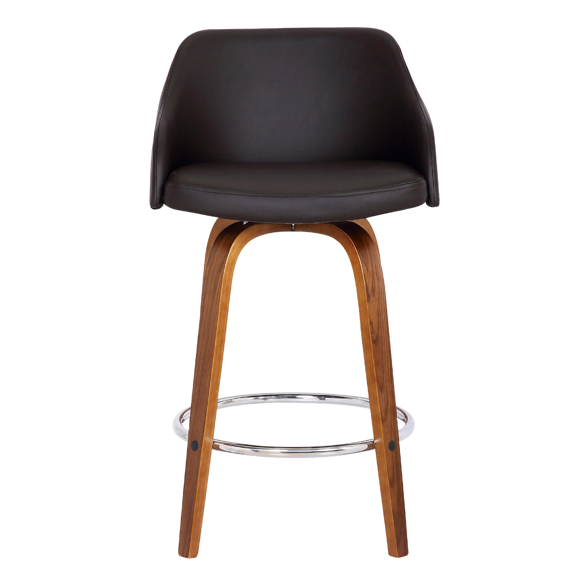 26" Brown Swivel Faux Leather Walnut Wooden Bar Stool By Homeroots - Image 2