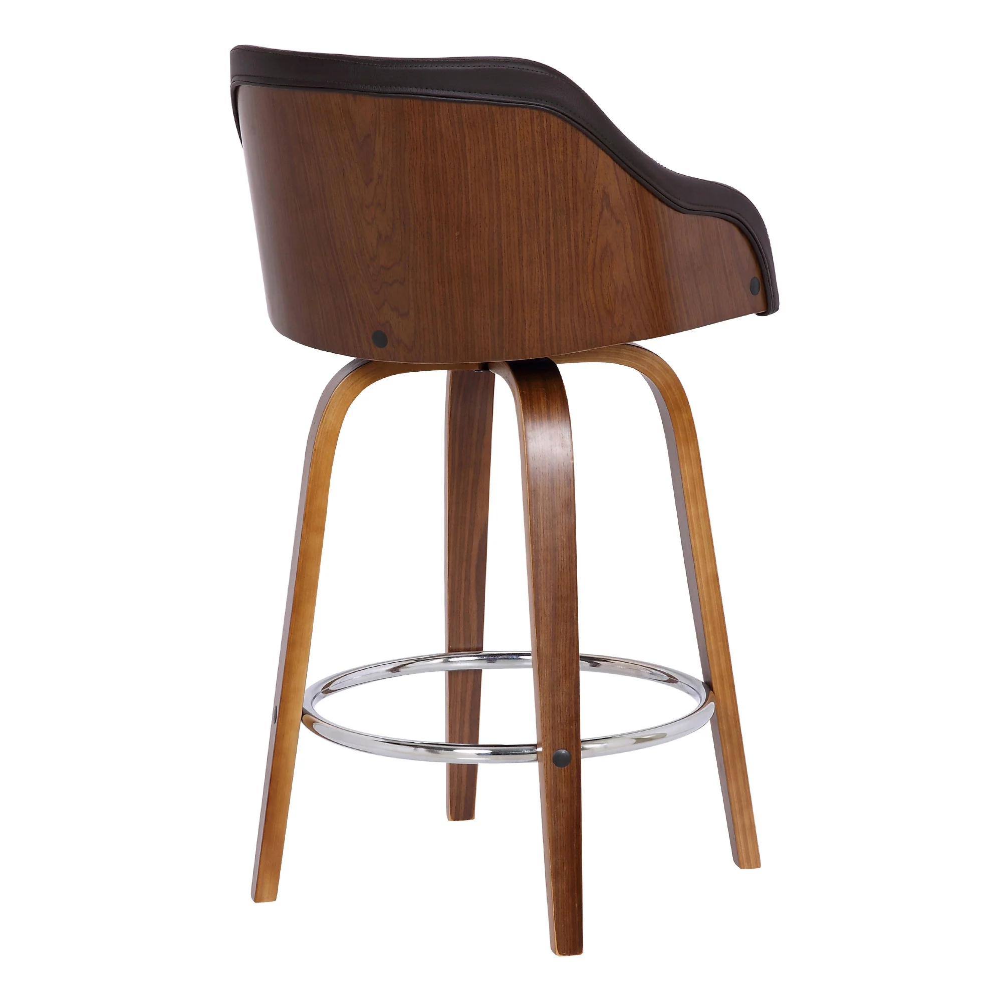 26" Brown Swivel Faux Leather Walnut Wooden Bar Stool By Homeroots - Image 4