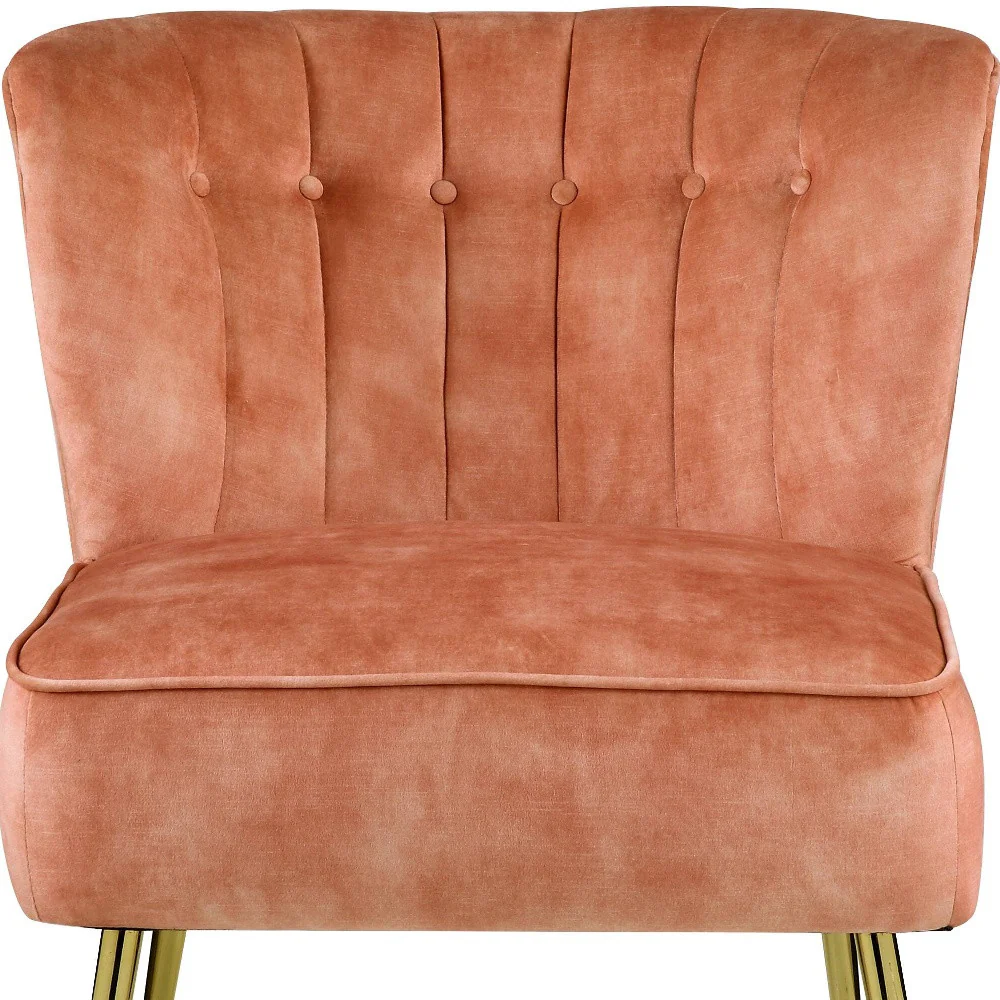 26" Burnt Orange Velvet And Brown Solid Color Slipper Chair By Homeroots - Image 3