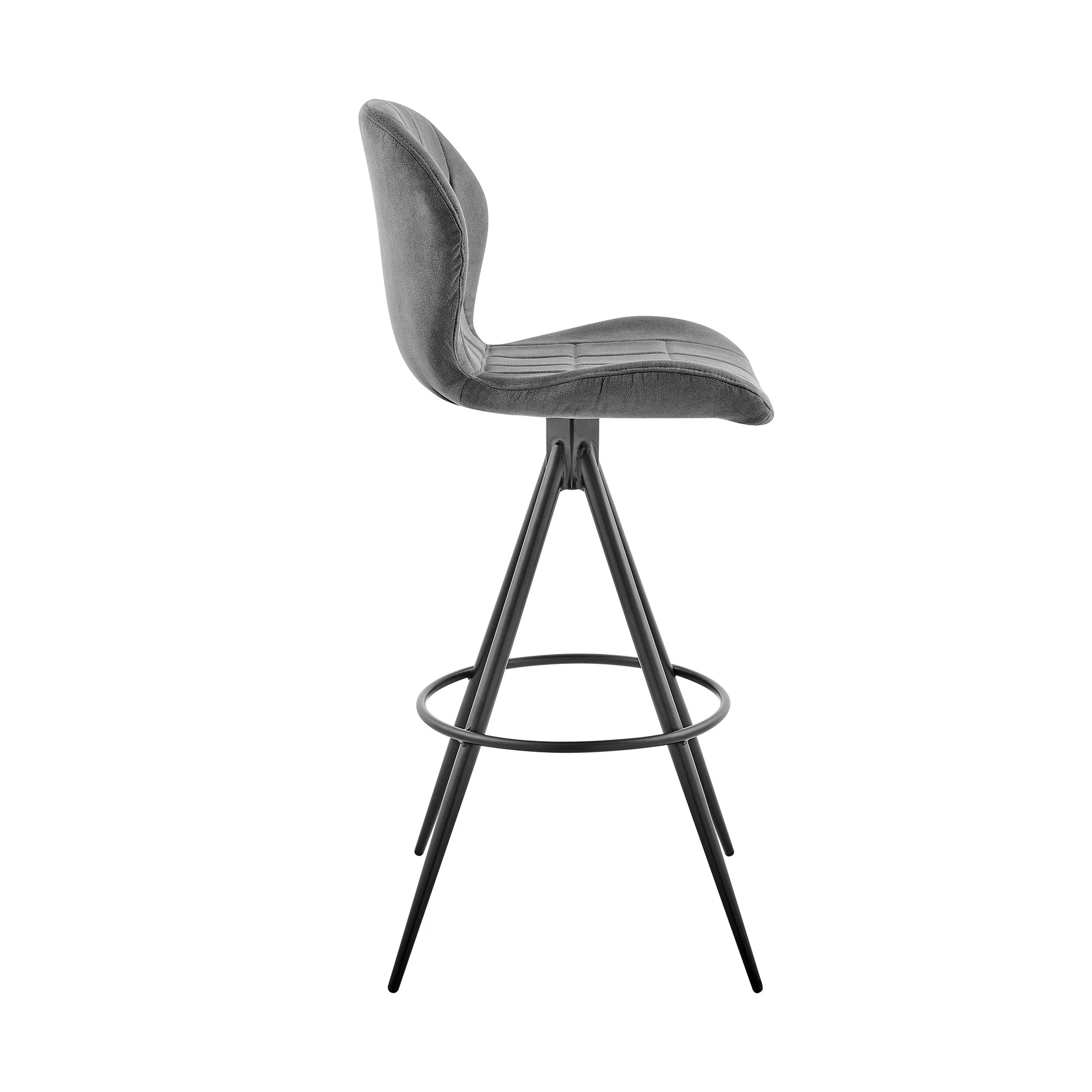 26" Charcoal Gray and Black Microfiber Squared Channel Bar Stool By Homeroots - Image 4