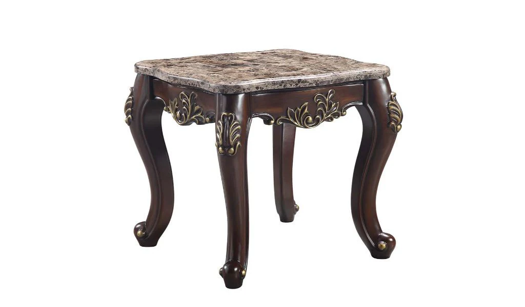 26" Cherry And Marble Marble And Solid Wood Square End Table By Homeroots - Image 2