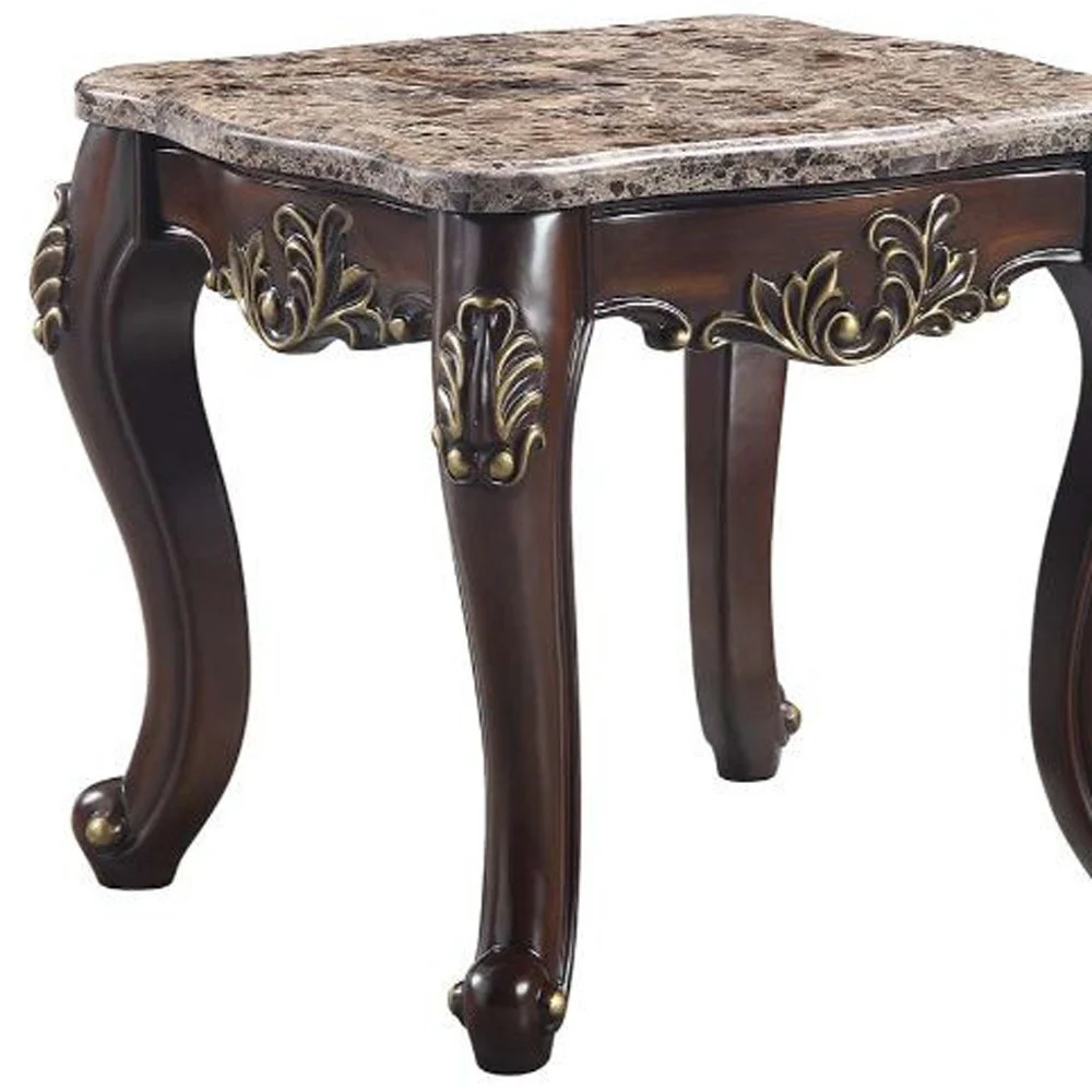 26" Cherry And Marble Marble And Solid Wood Square End Table By Homeroots - Image 4
