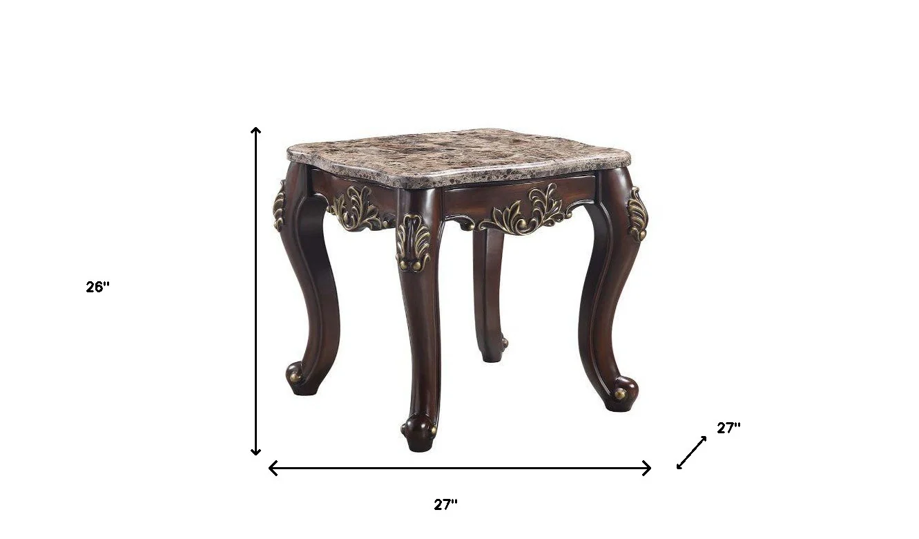 26" Cherry And Marble Marble And Solid Wood Square End Table By Homeroots - Image 5