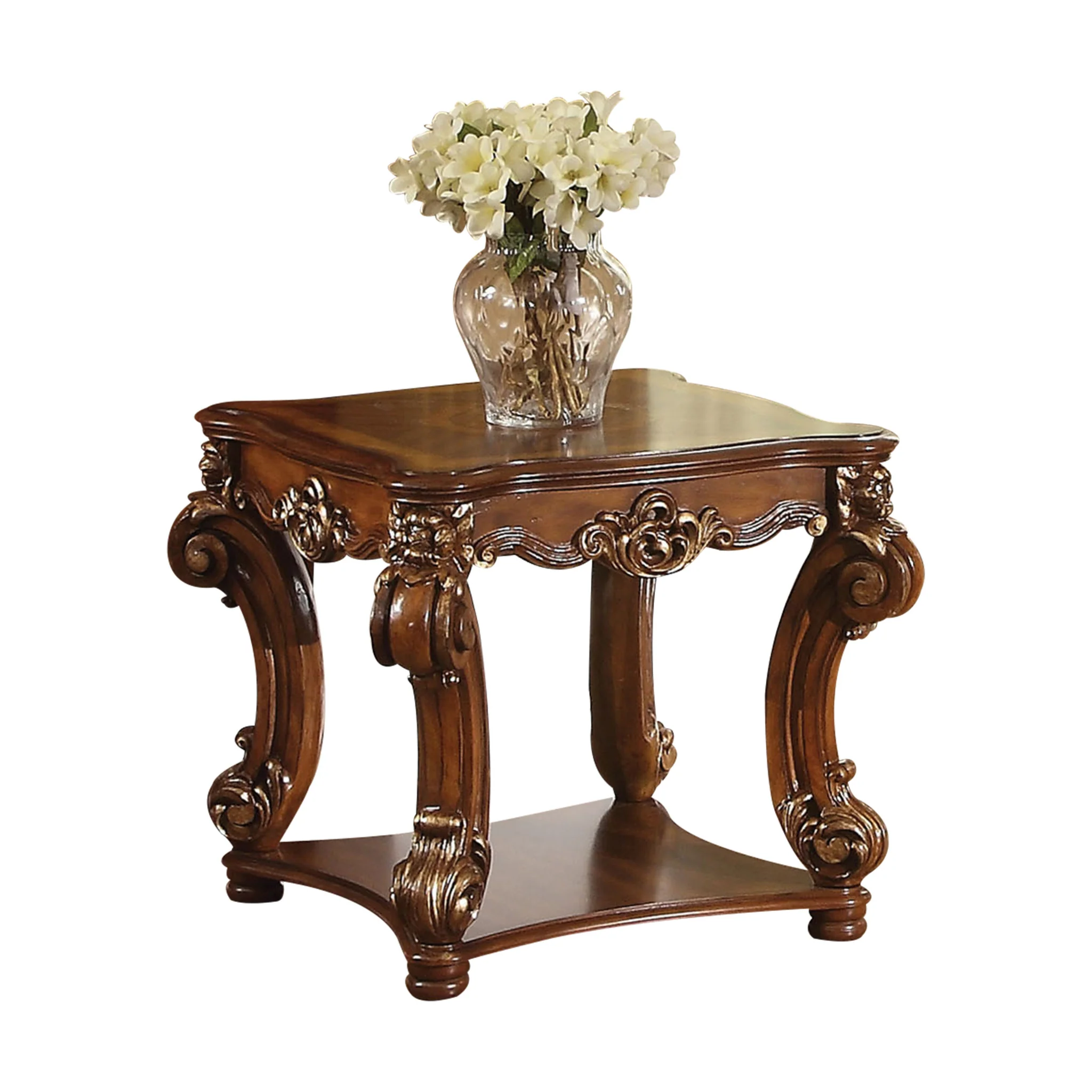 26" Cherry Manufactured Wood And Solid Wood Square End Table With Shelf By Homeroots - Image 2