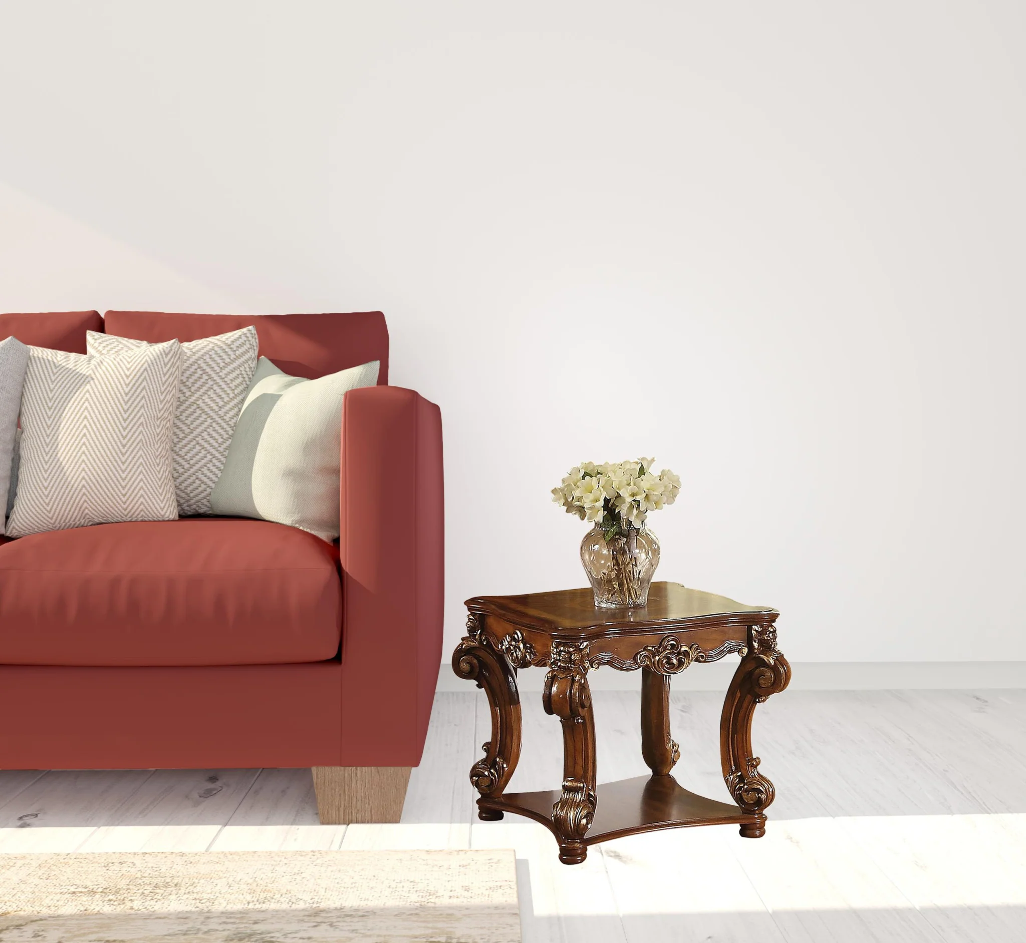 26" Cherry Manufactured Wood And Solid Wood Square End Table With Shelf By Homeroots - Image 3