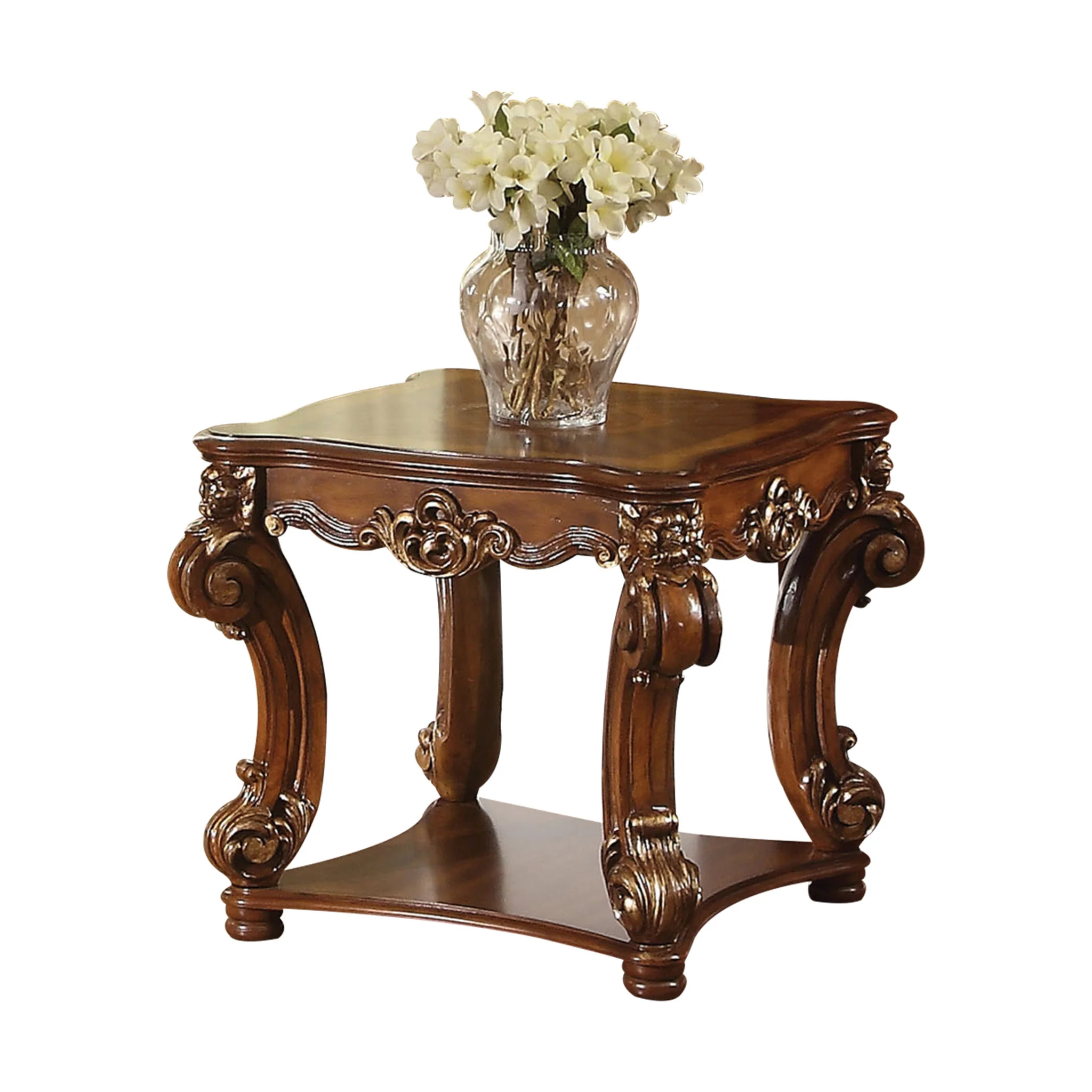 26" Cherry Manufactured Wood And Solid Wood Square End Table With Shelf By Homeroots - Image 4