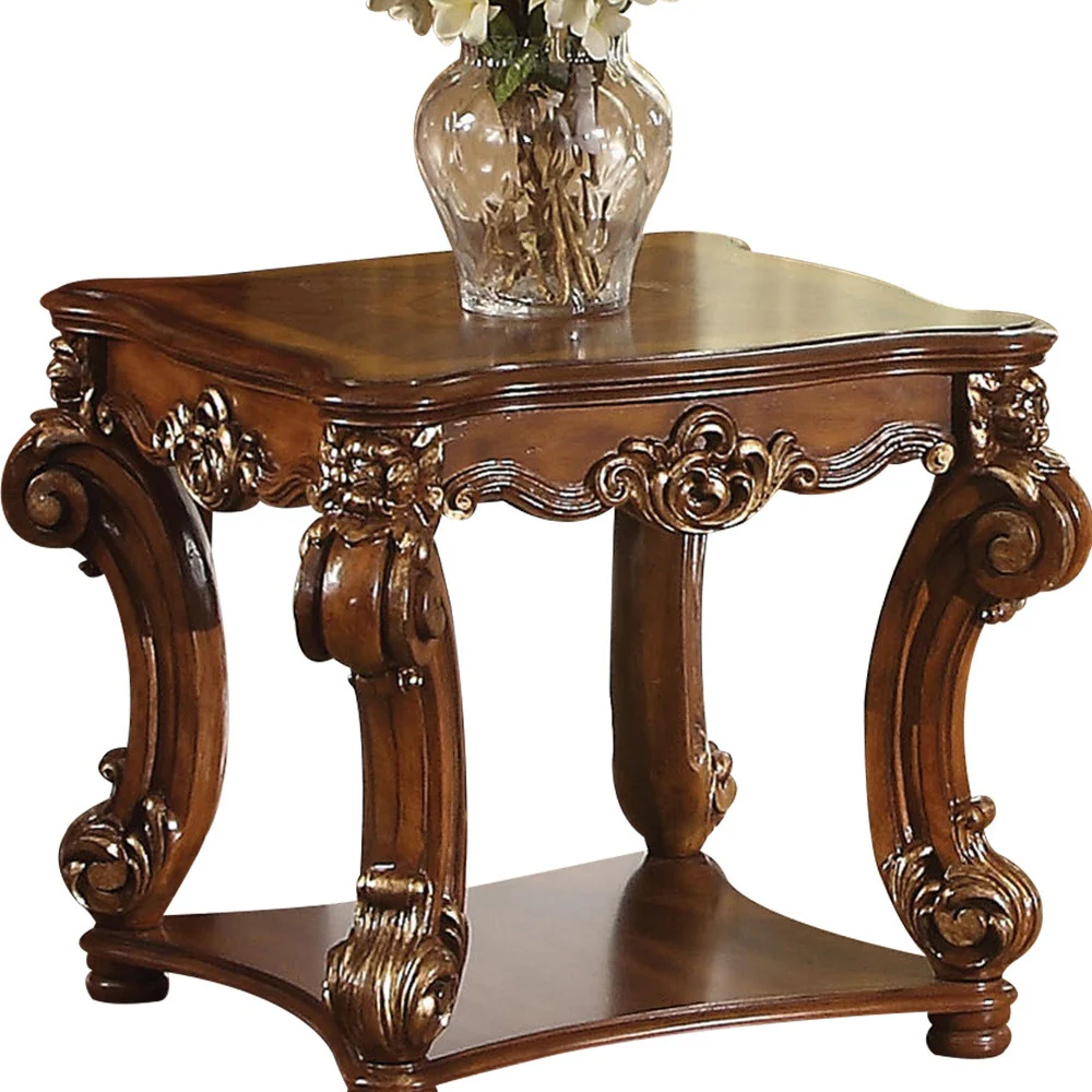 26" Cherry Manufactured Wood And Solid Wood Square End Table With Shelf By Homeroots - Image 5