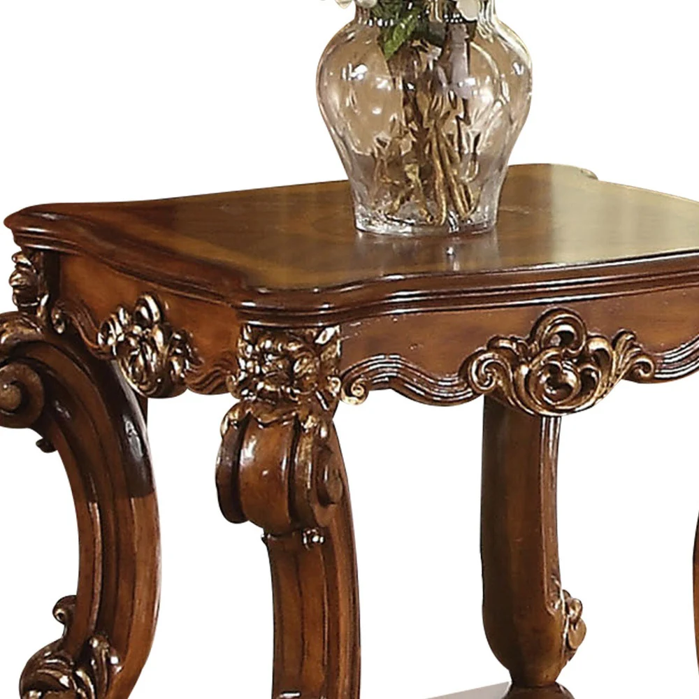 26" Cherry Manufactured Wood And Solid Wood Square End Table With Shelf By Homeroots - Image 6