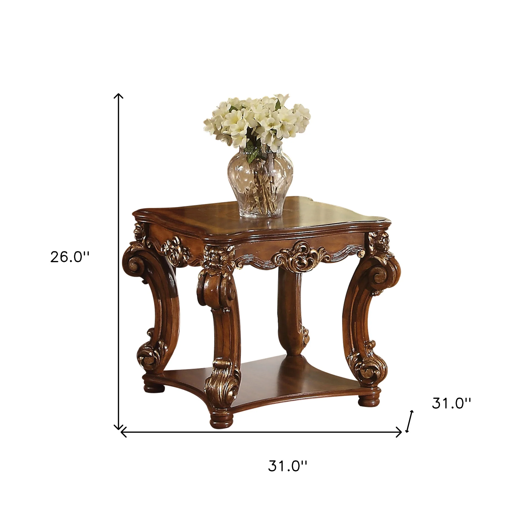 26" Cherry Manufactured Wood And Solid Wood Square End Table With Shelf By Homeroots - Image 7