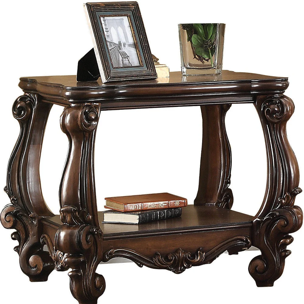 26" Cherry Oak Manufactured Wood Square End Table With Shelf By Homeroots - Image 4