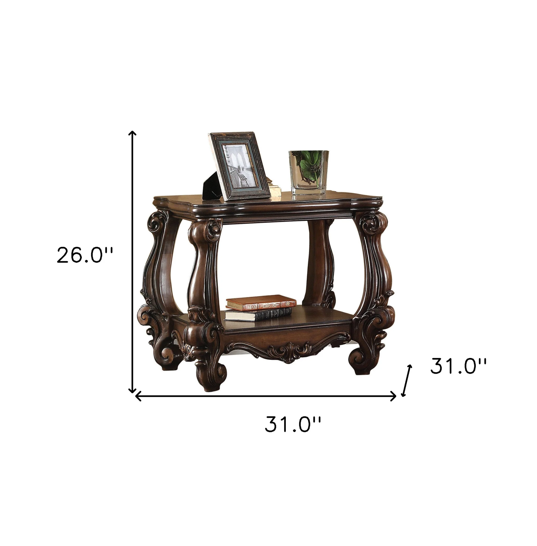 26" Cherry Oak Manufactured Wood Square End Table With Shelf By Homeroots - Image 7