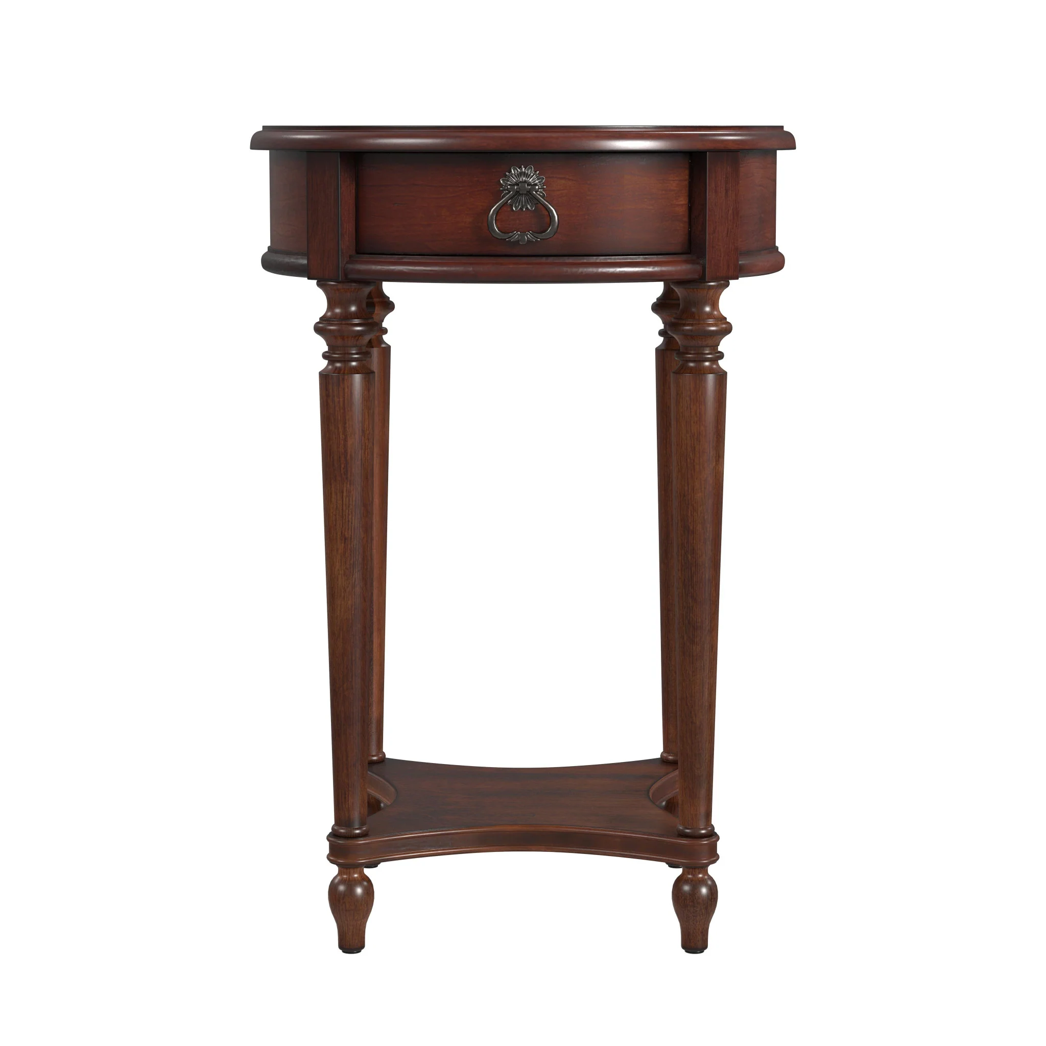 26" Cherry Solid And Manufactured Wood Round End Table With Drawer And Shelf By Homeroots - Image 2