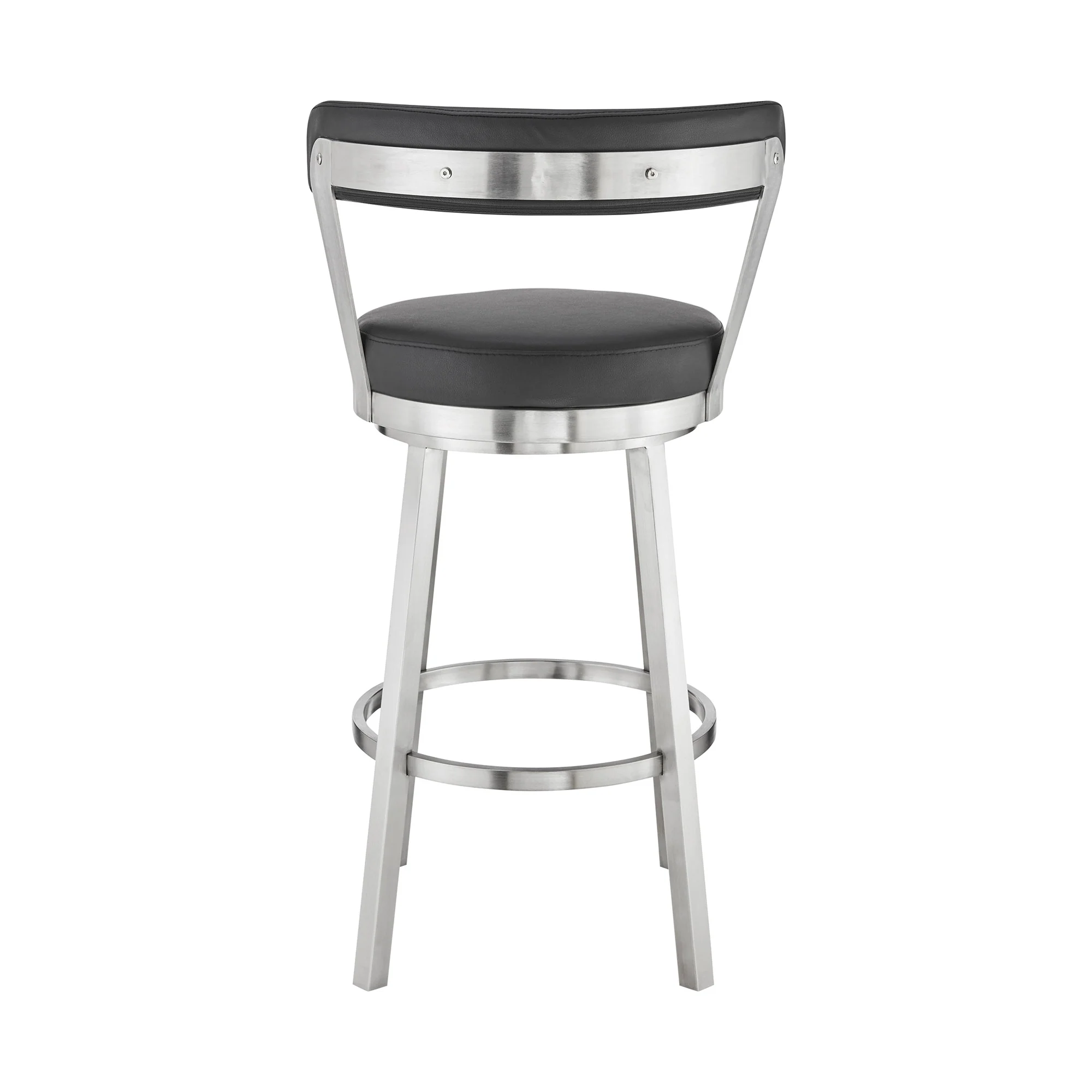 26" Chic Black Faux Leather with Stainless Steel Finish Swivel Bar Stool By Homeroots - Image 6