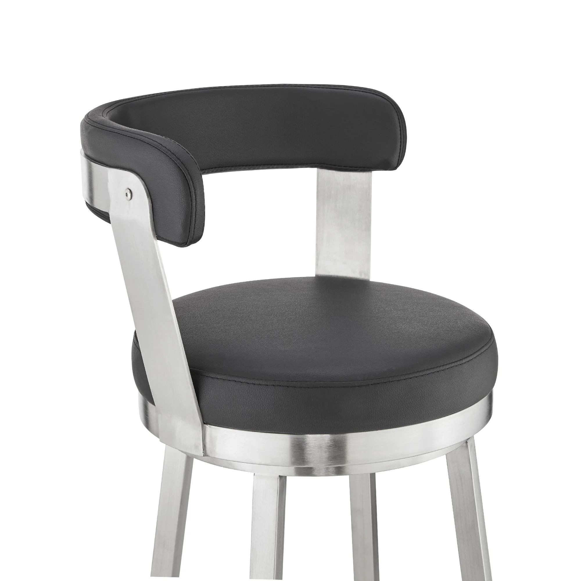26" Chic Black Faux Leather with Stainless Steel Finish Swivel Bar Stool By Homeroots - Image 7