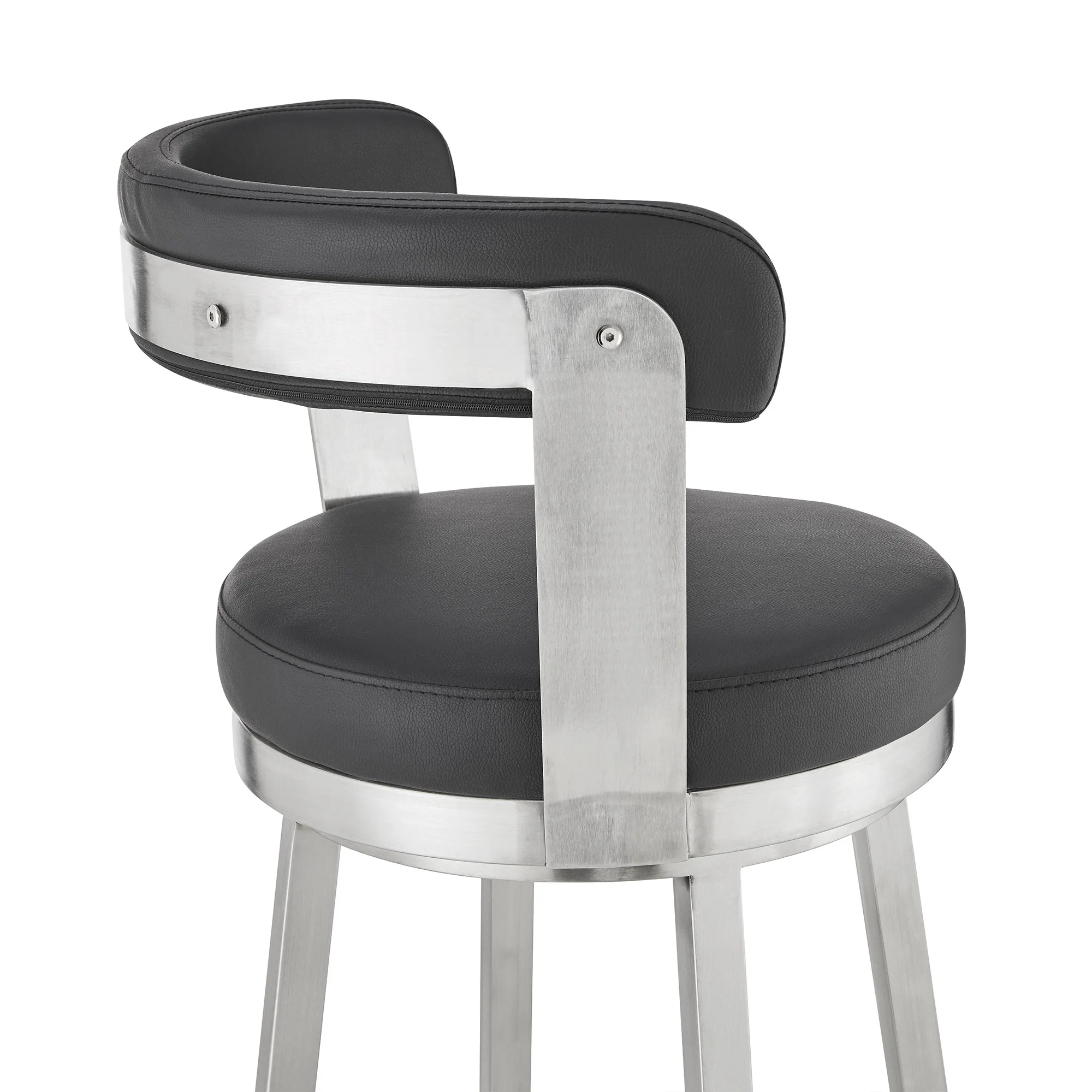 26" Chic Black Faux Leather with Stainless Steel Finish Swivel Bar Stool By Homeroots - Image 8