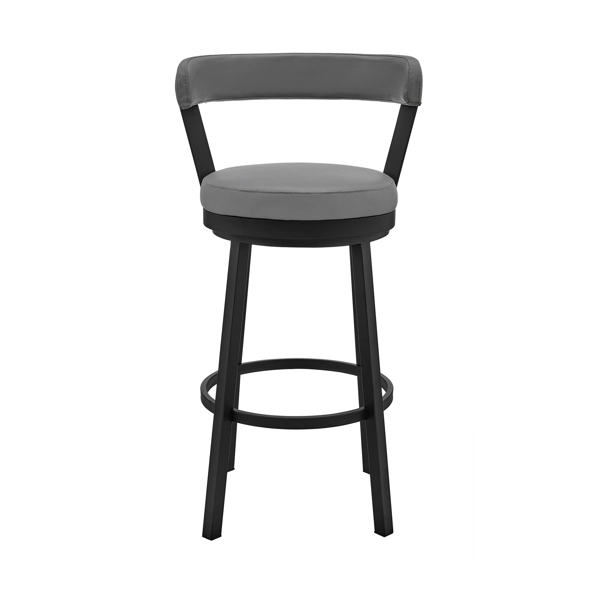 26" Chic Grey Faux Leather with Black Finish Swivel Bar Stool By Homeroots - Image 3