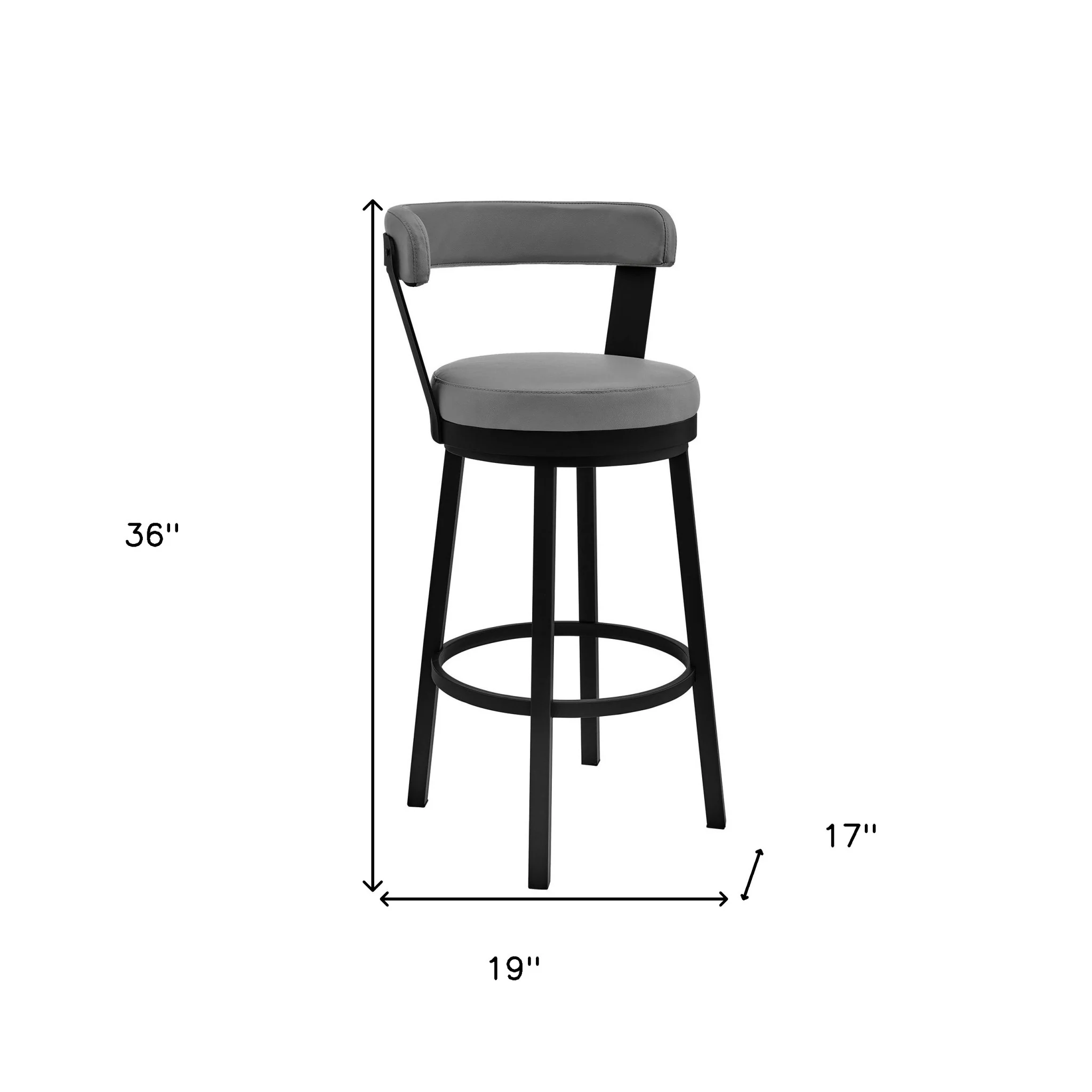 26" Chic Grey Faux Leather with Black Finish Swivel Bar Stool By Homeroots - Image 9