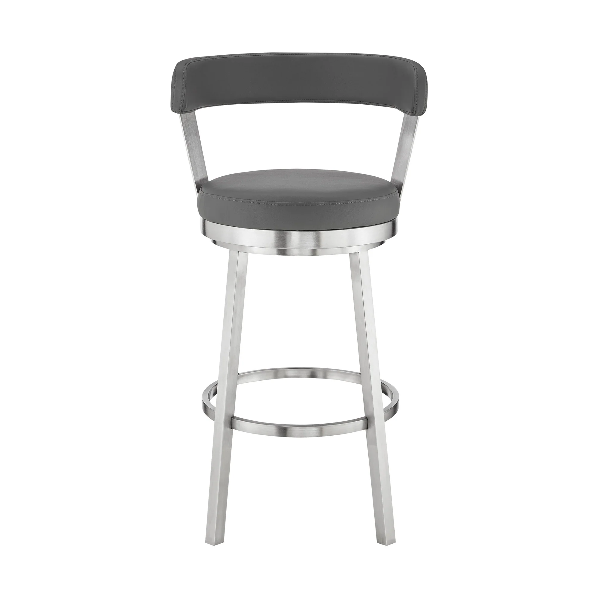 26" Chic Grey Faux Leather with Stainless Steel Finish Swivel Bar Stool By Homeroots - Image 2