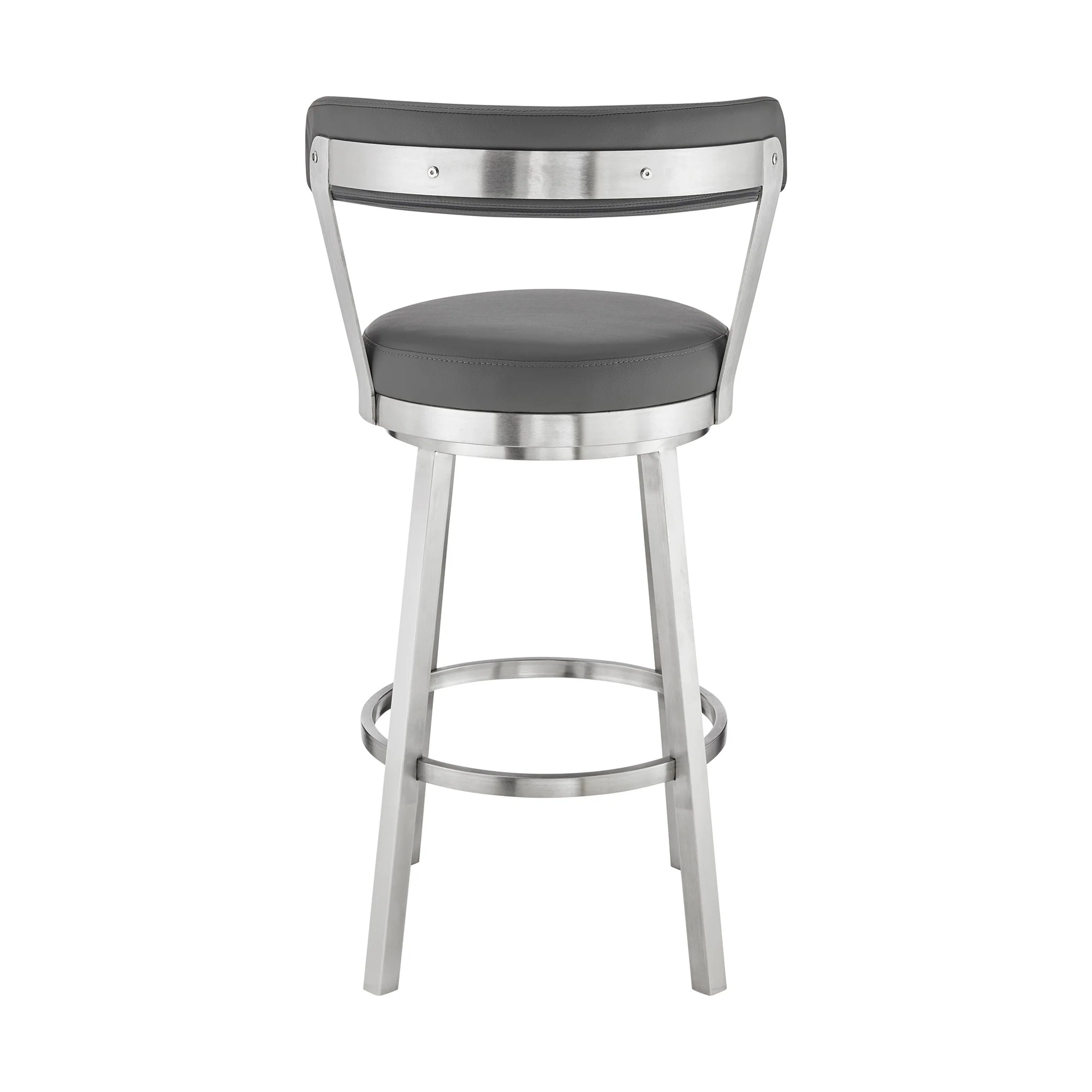 26" Chic Grey Faux Leather with Stainless Steel Finish Swivel Bar Stool By Homeroots - Image 5