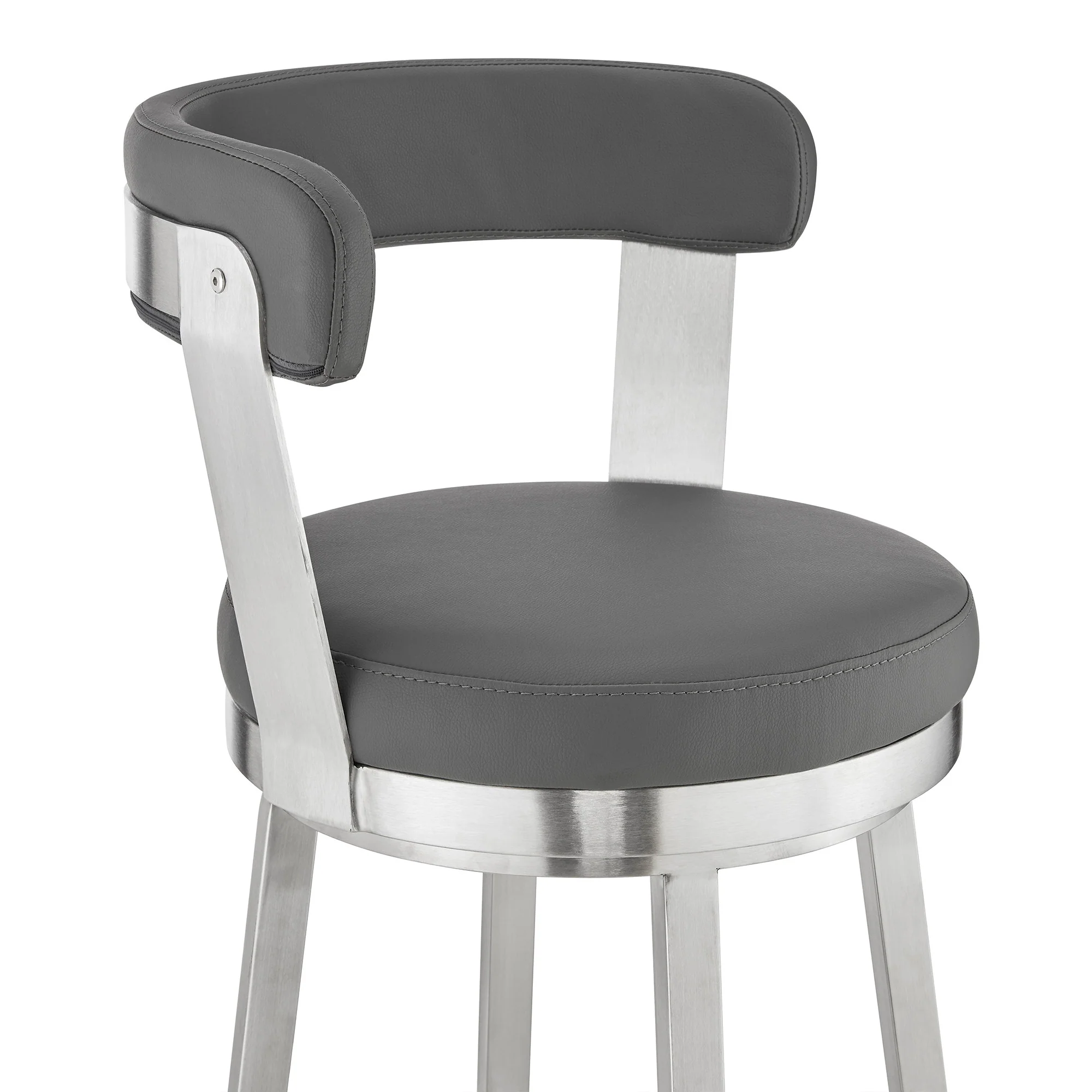 26" Chic Grey Faux Leather with Stainless Steel Finish Swivel Bar Stool By Homeroots - Image 6