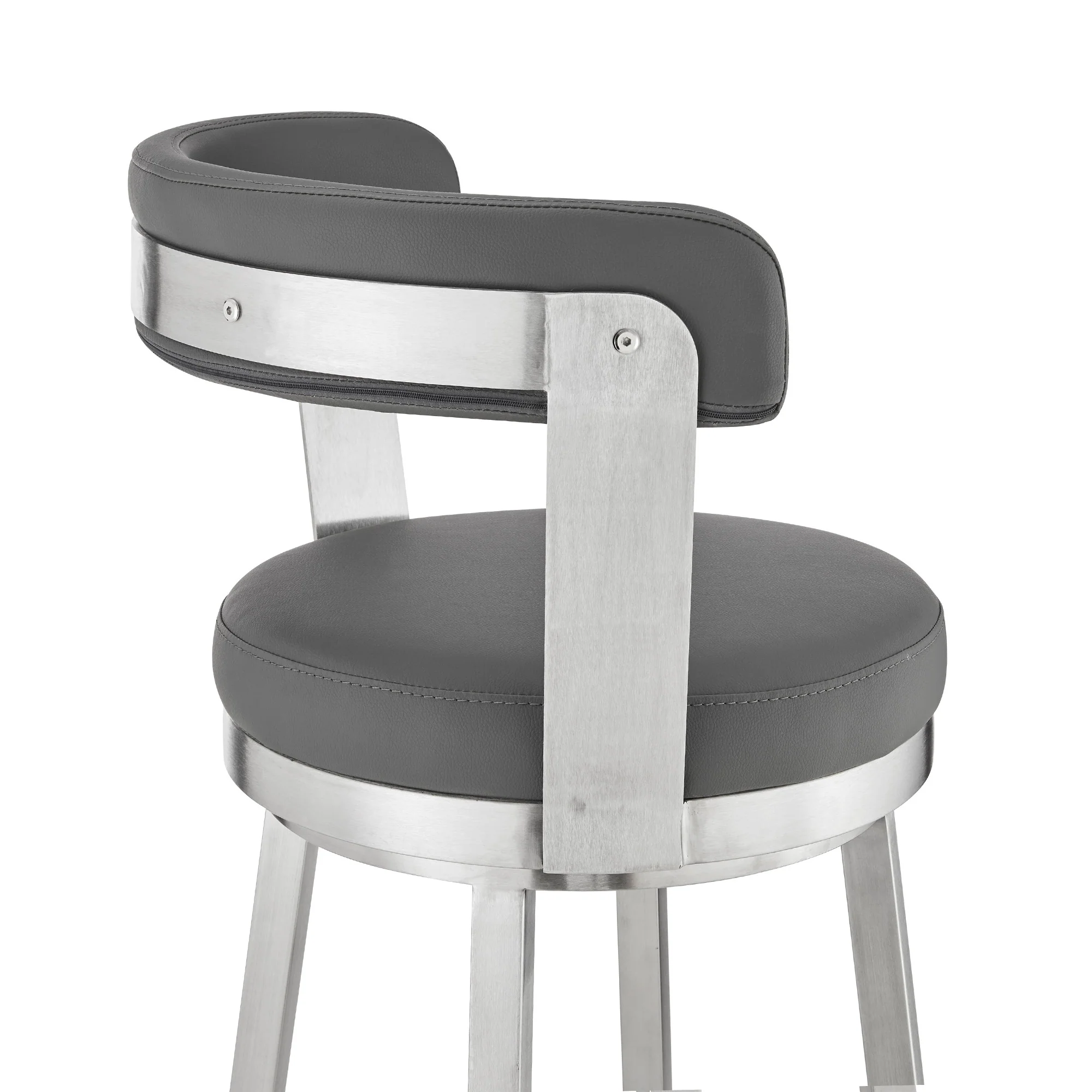 26" Chic Grey Faux Leather with Stainless Steel Finish Swivel Bar Stool By Homeroots - Image 7