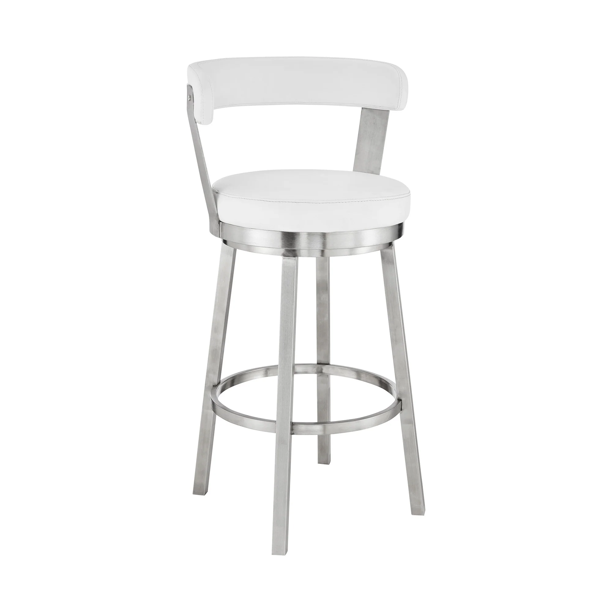 26" Chic White Faux Leather with Stainless Steel Finish Swivel Bar Stool By Homeroots - Image 2