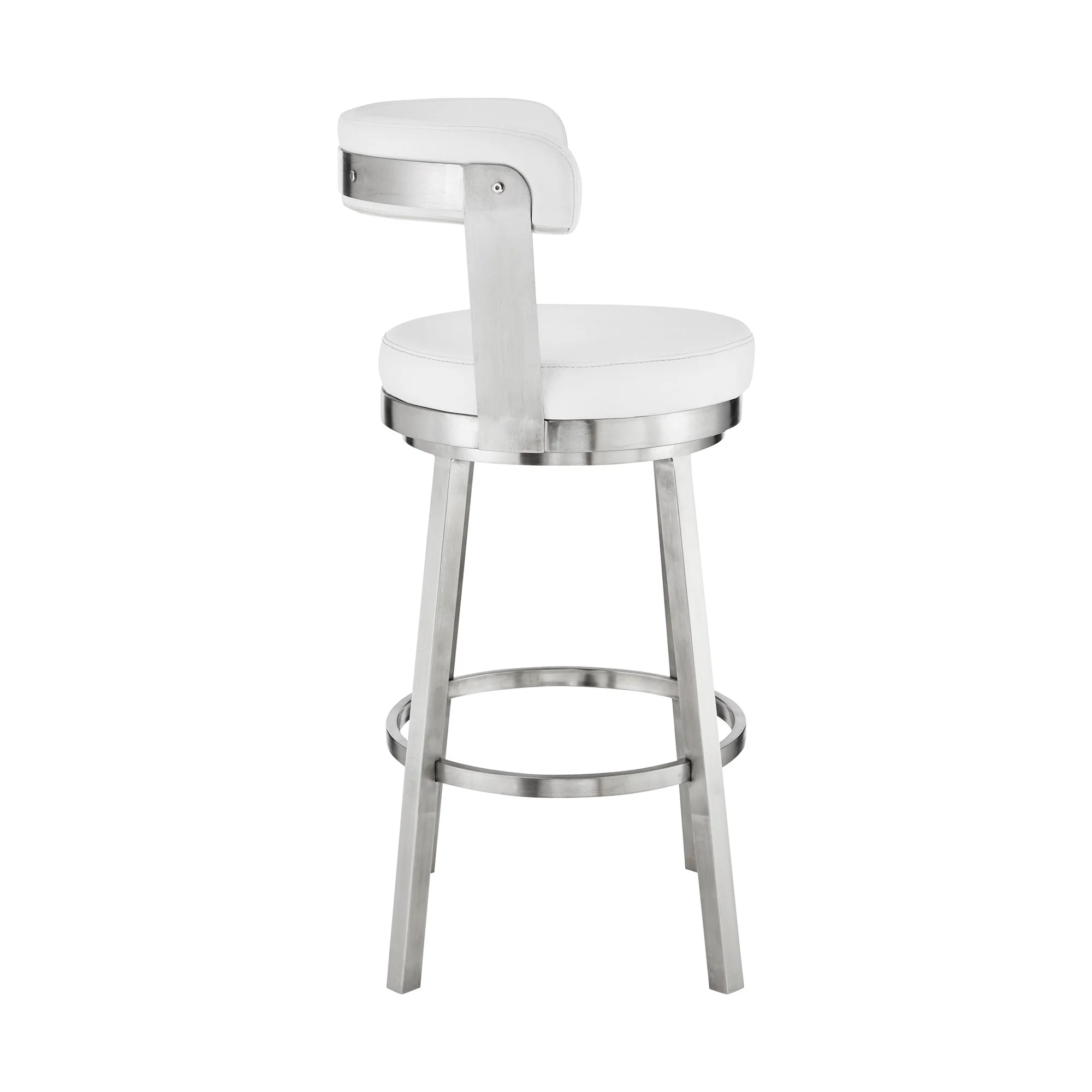 26" Chic White Faux Leather with Stainless Steel Finish Swivel Bar Stool By Homeroots - Image 4