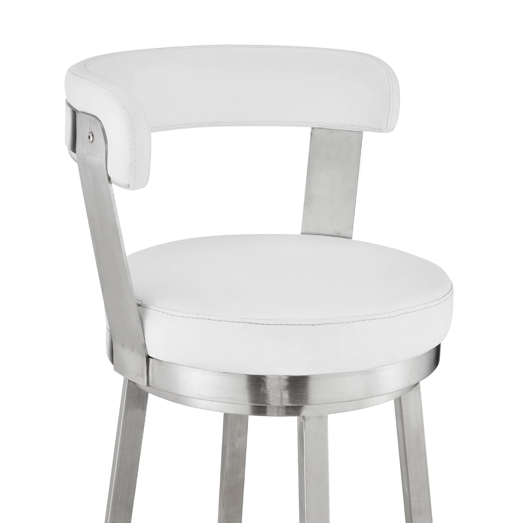 26" Chic White Faux Leather with Stainless Steel Finish Swivel Bar Stool By Homeroots - Image 7