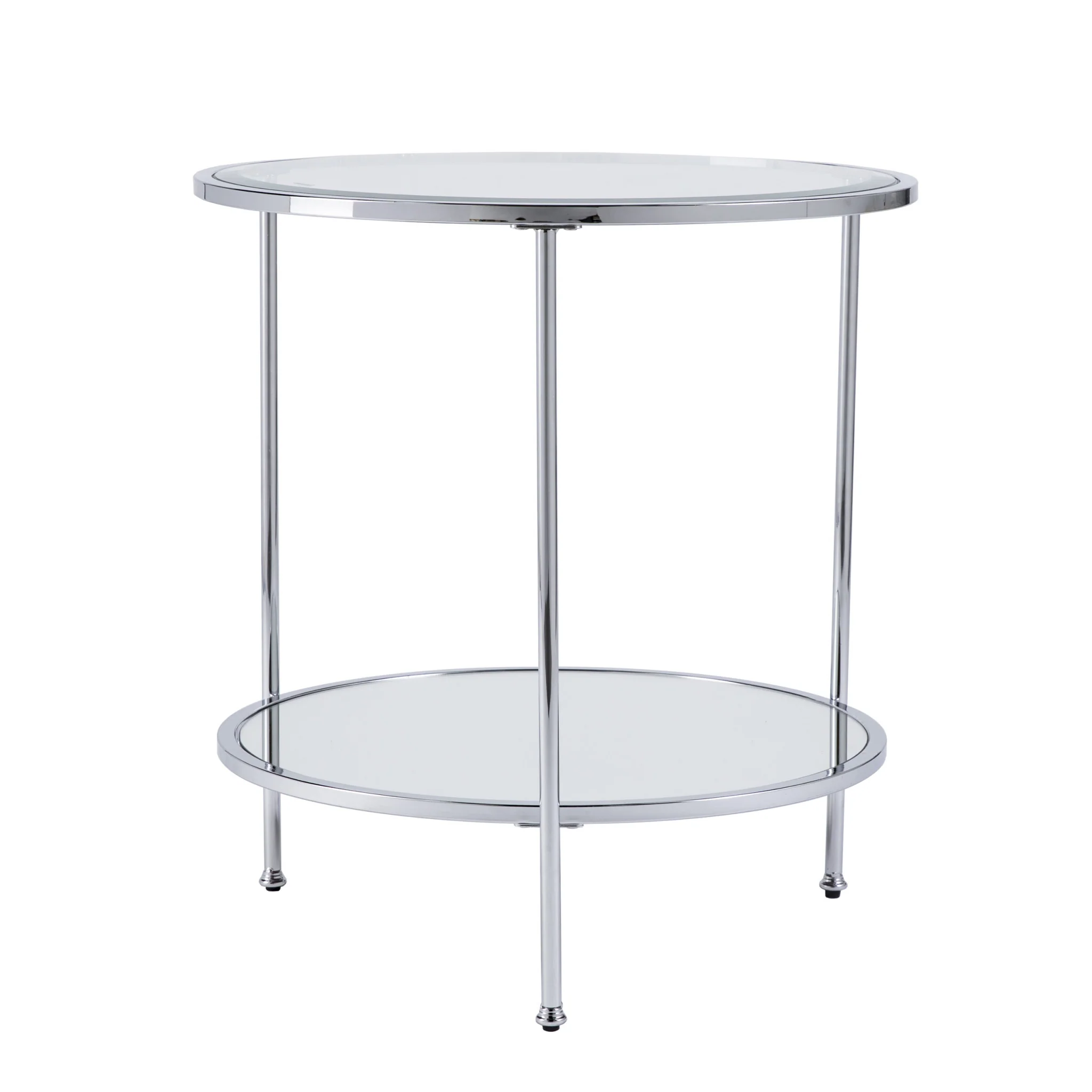 26" Chrome Glass And Iron Round Mirrored End Table With Shelf By Homeroots - Image 2