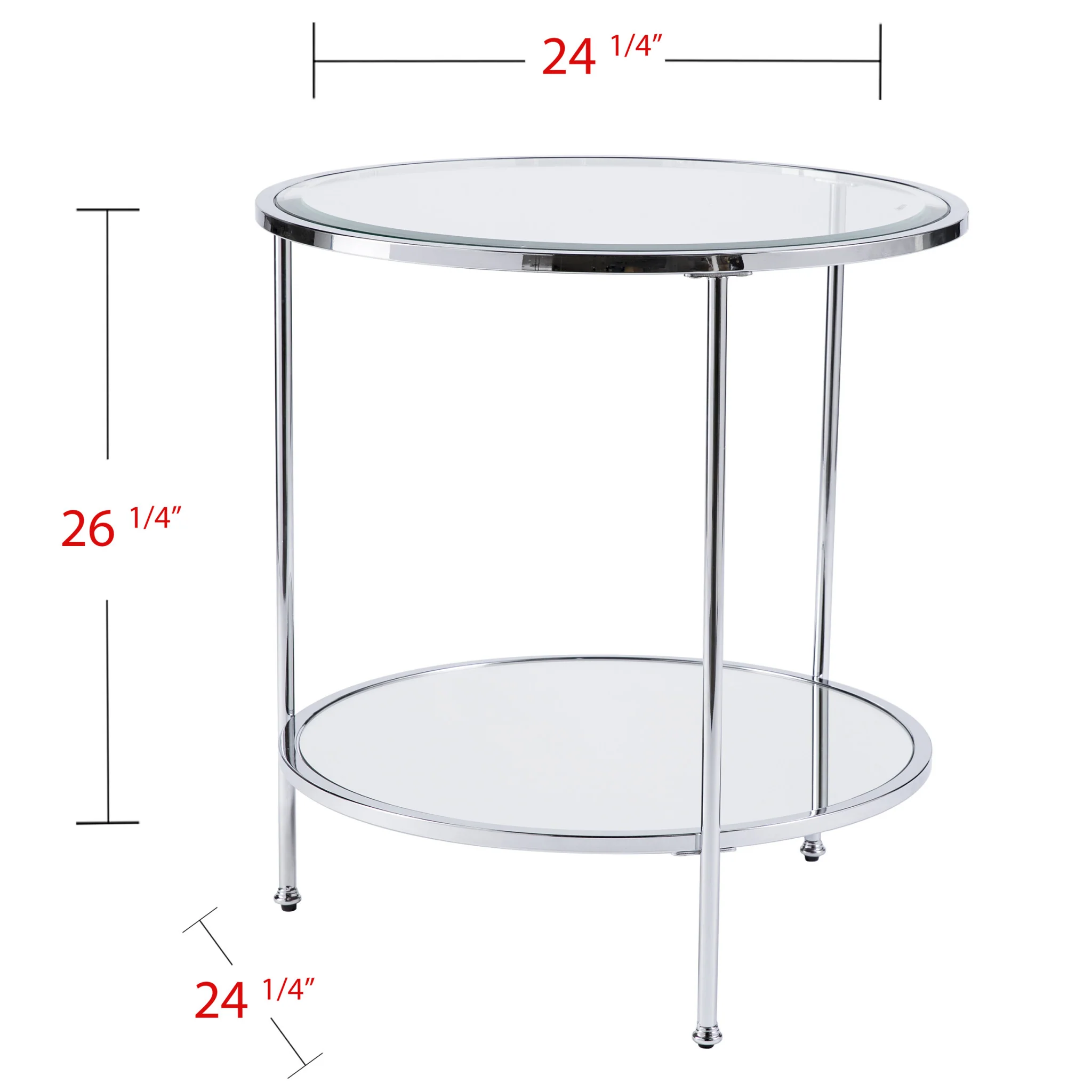 26" Chrome Glass And Iron Round Mirrored End Table With Shelf By Homeroots - Image 3
