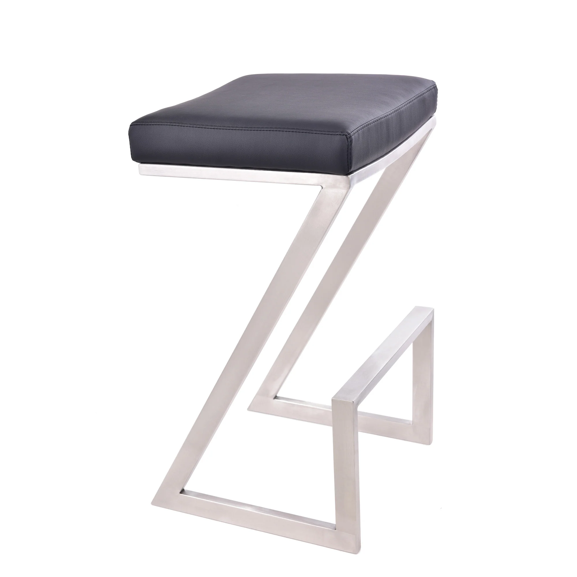 26" Contempo Black Faux Leather and Stainless Backless Bar Stool By Homeroots - Image 2
