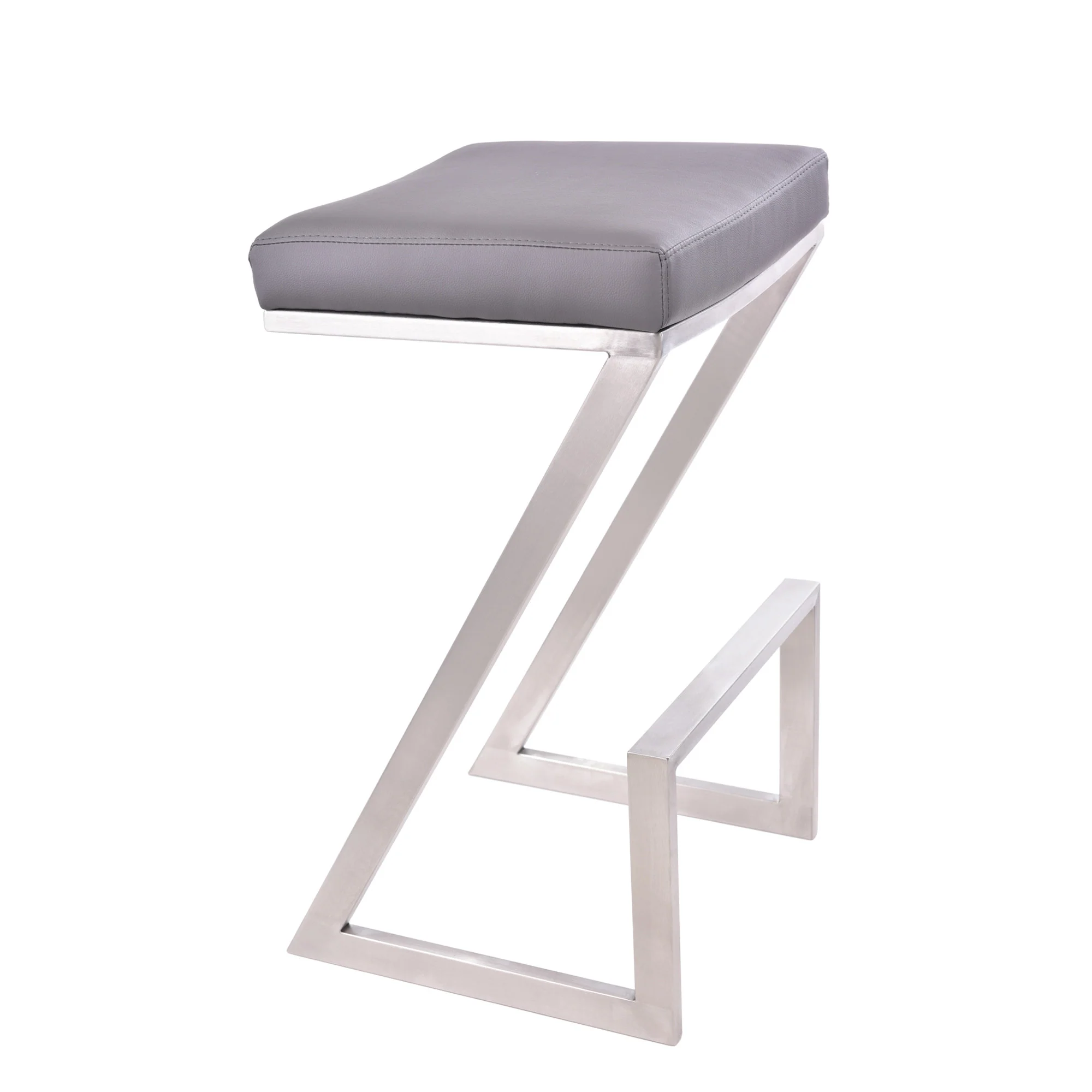 26" Contempo Grey Faux Leather and Stainless Backless Bar Stool By Homeroots - Image 2