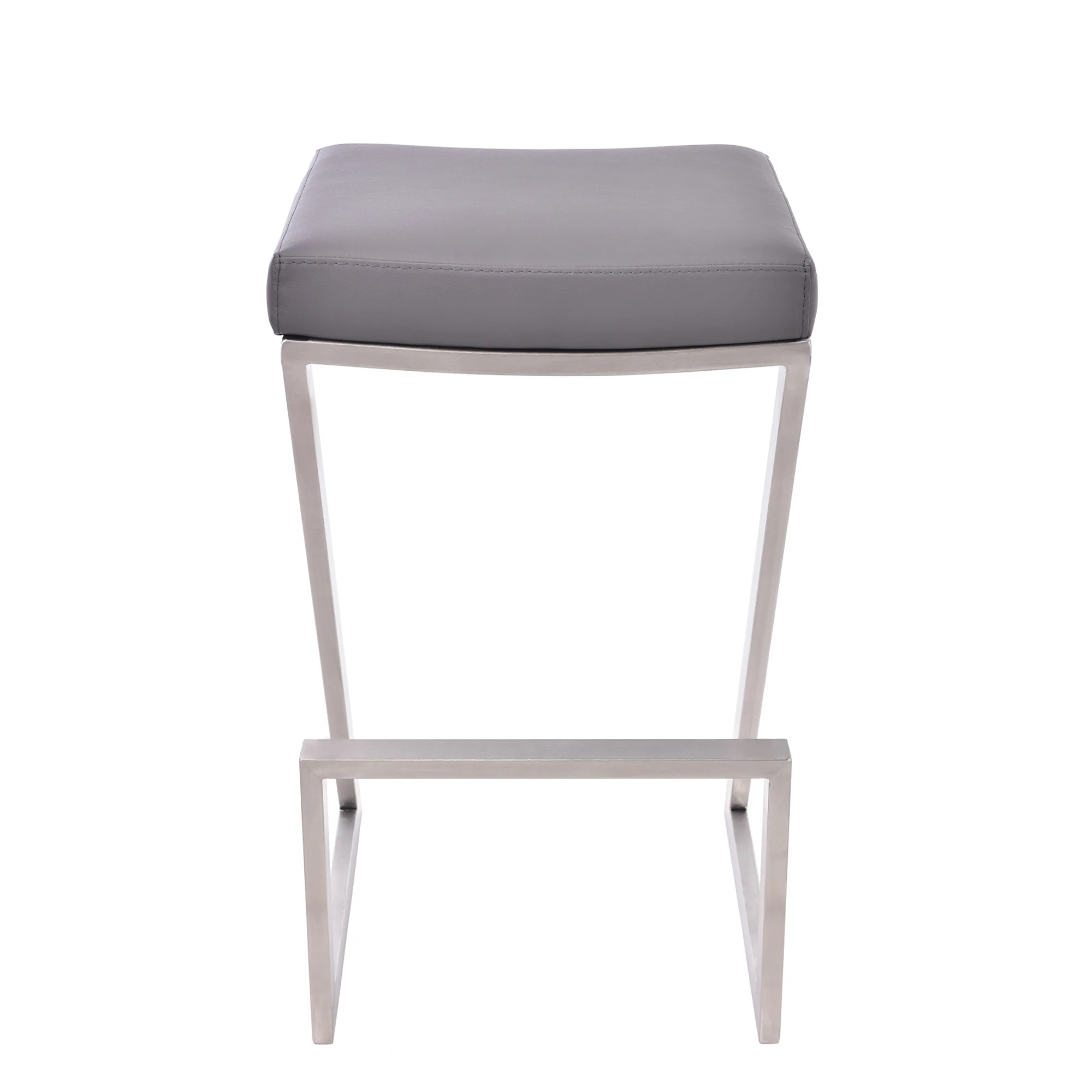 26" Contempo Grey Faux Leather and Stainless Backless Bar Stool By Homeroots - Image 3