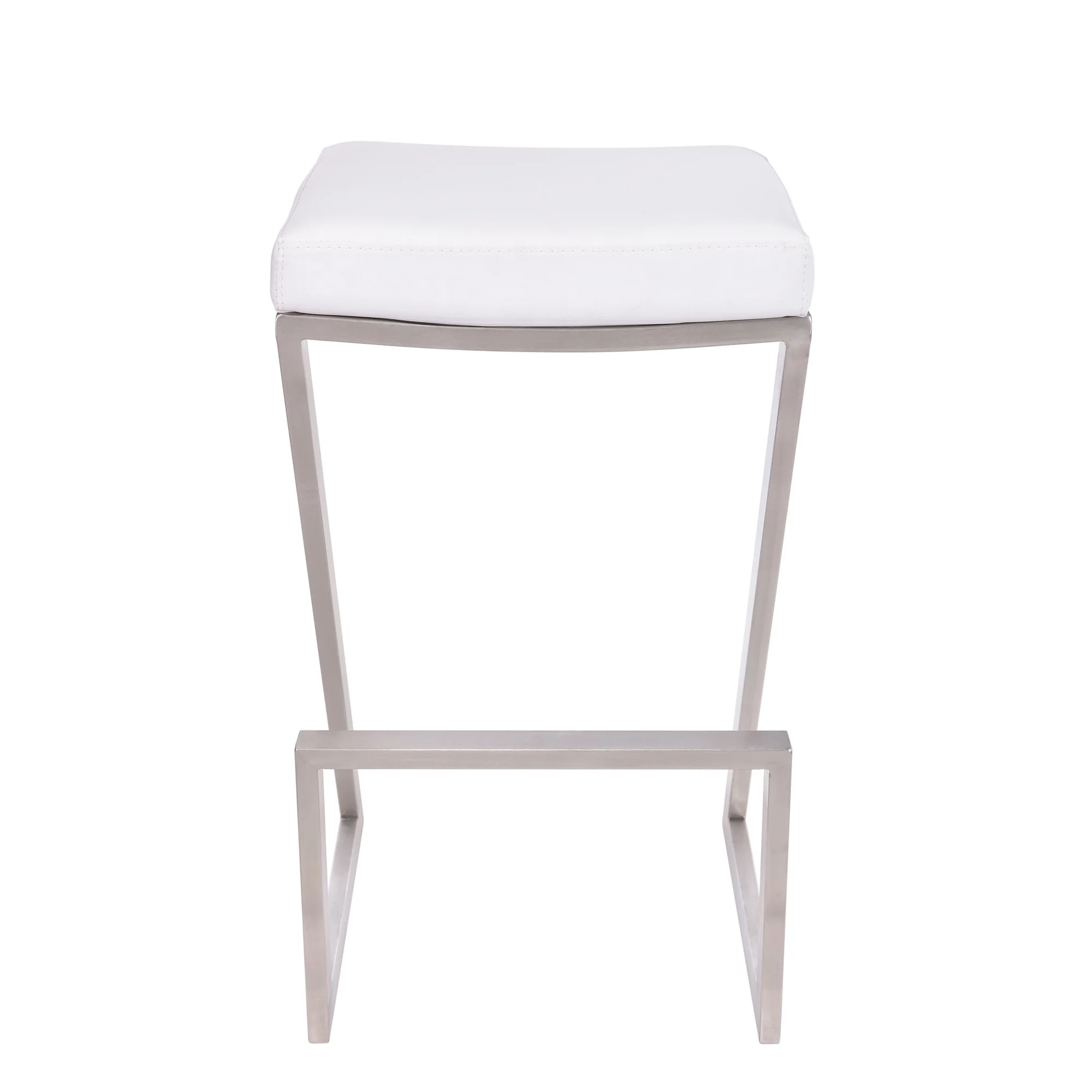 26" Contempo White Faux Leather and Stainless Backless Bar Stool By Homeroots - Image 3