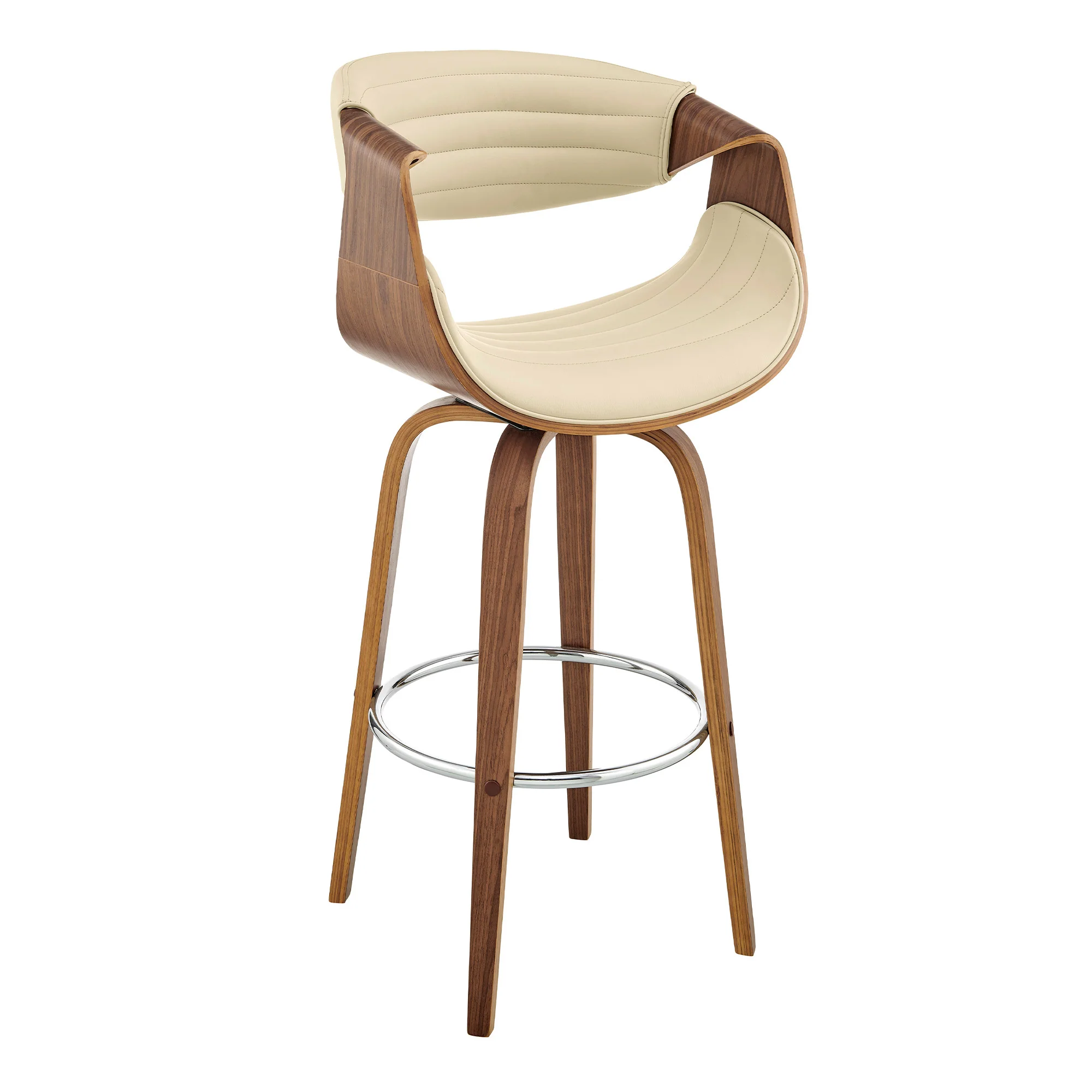 26" Cream Faux Leather and Walnut Wood Retro Chic Swivel Counter Stool By Homeroots - Image 2