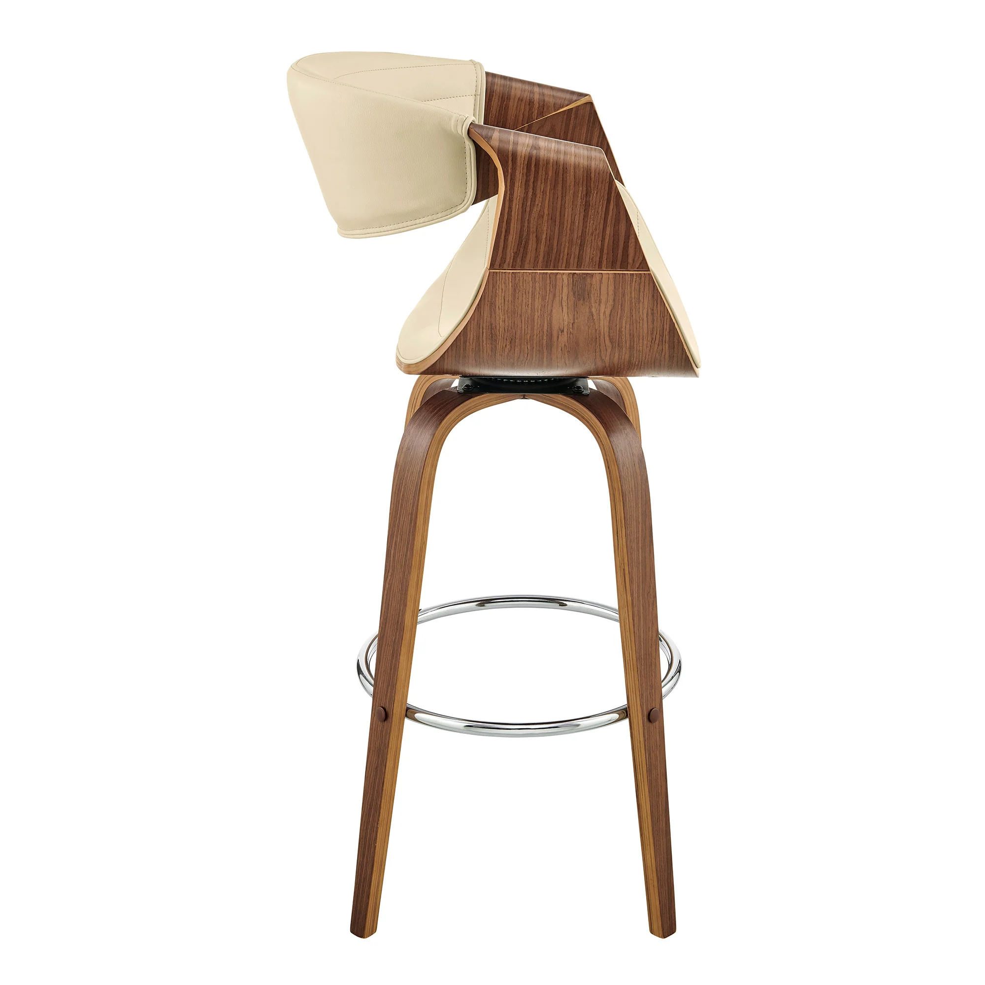 26" Cream Faux Leather and Walnut Wood Retro Chic Swivel Counter Stool By Homeroots - Image 4