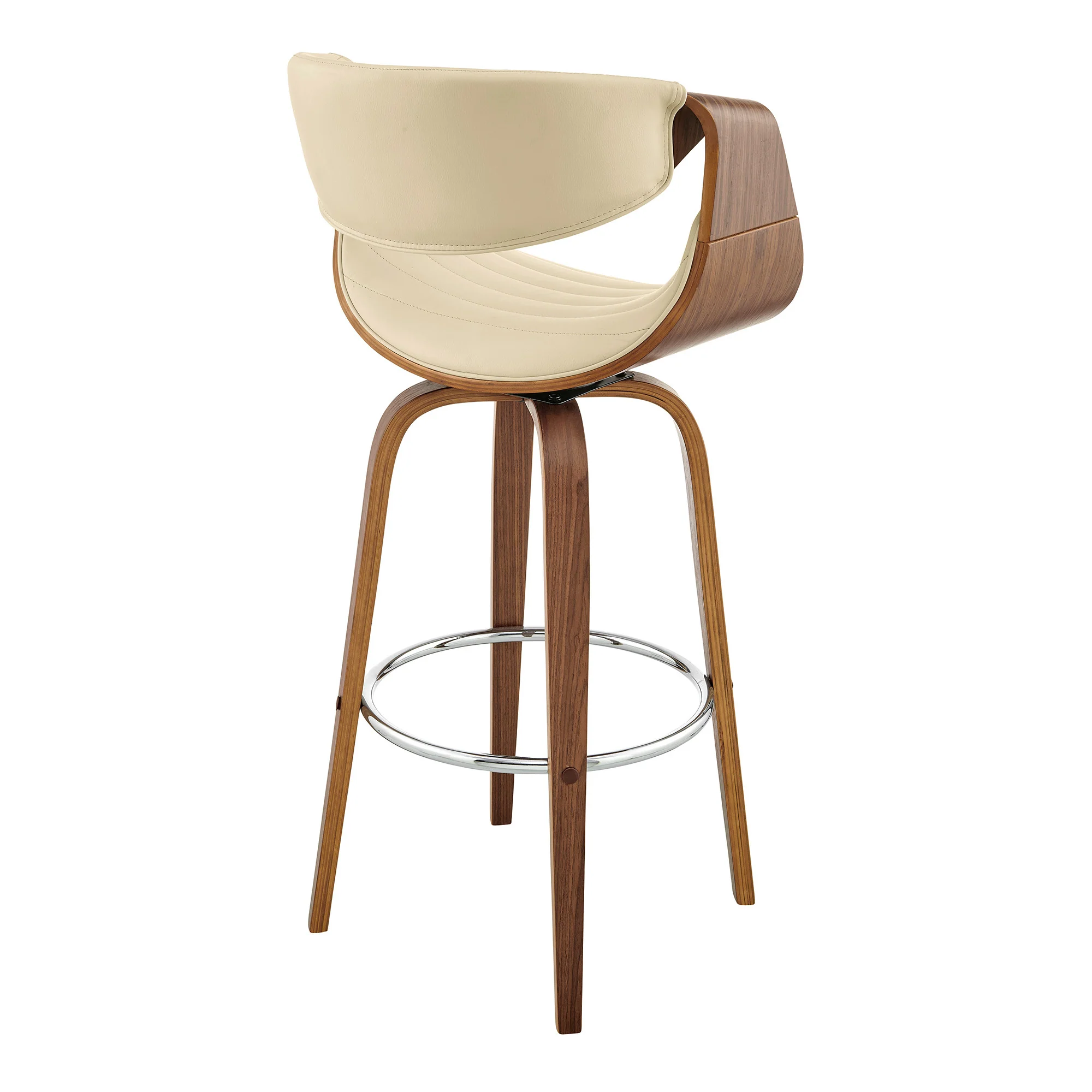26" Cream Faux Leather and Walnut Wood Retro Chic Swivel Counter Stool By Homeroots - Image 5