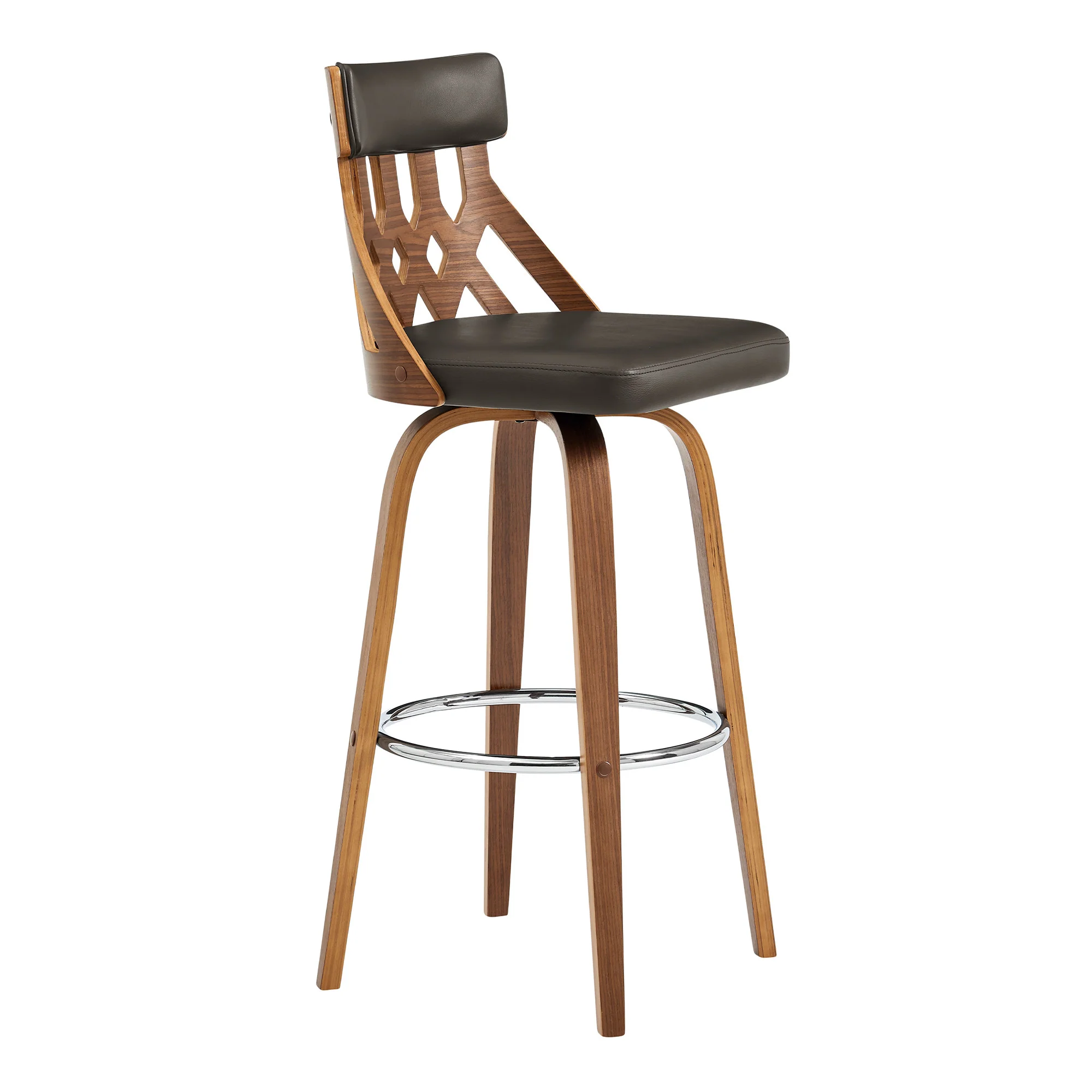 26" Cream Faux Leather Curved Back Walnut Wood Swivel Bar Stool By Homeroots - Image 2