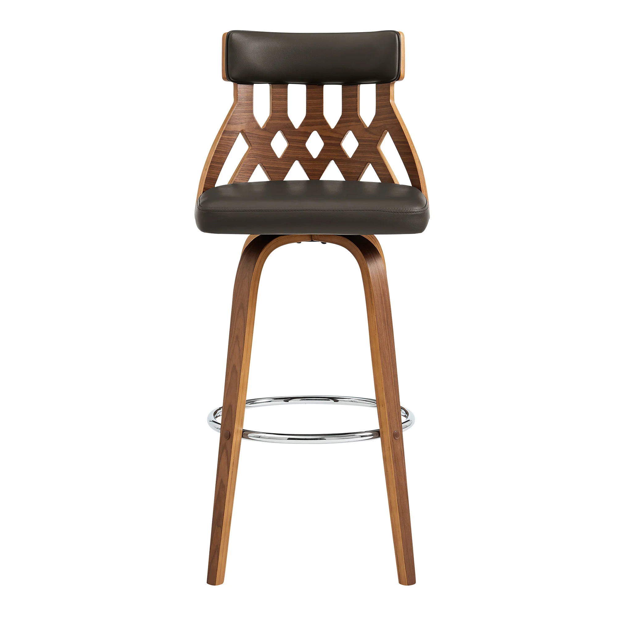 26" Cream Faux Leather Curved Back Walnut Wood Swivel Bar Stool By Homeroots - Image 3