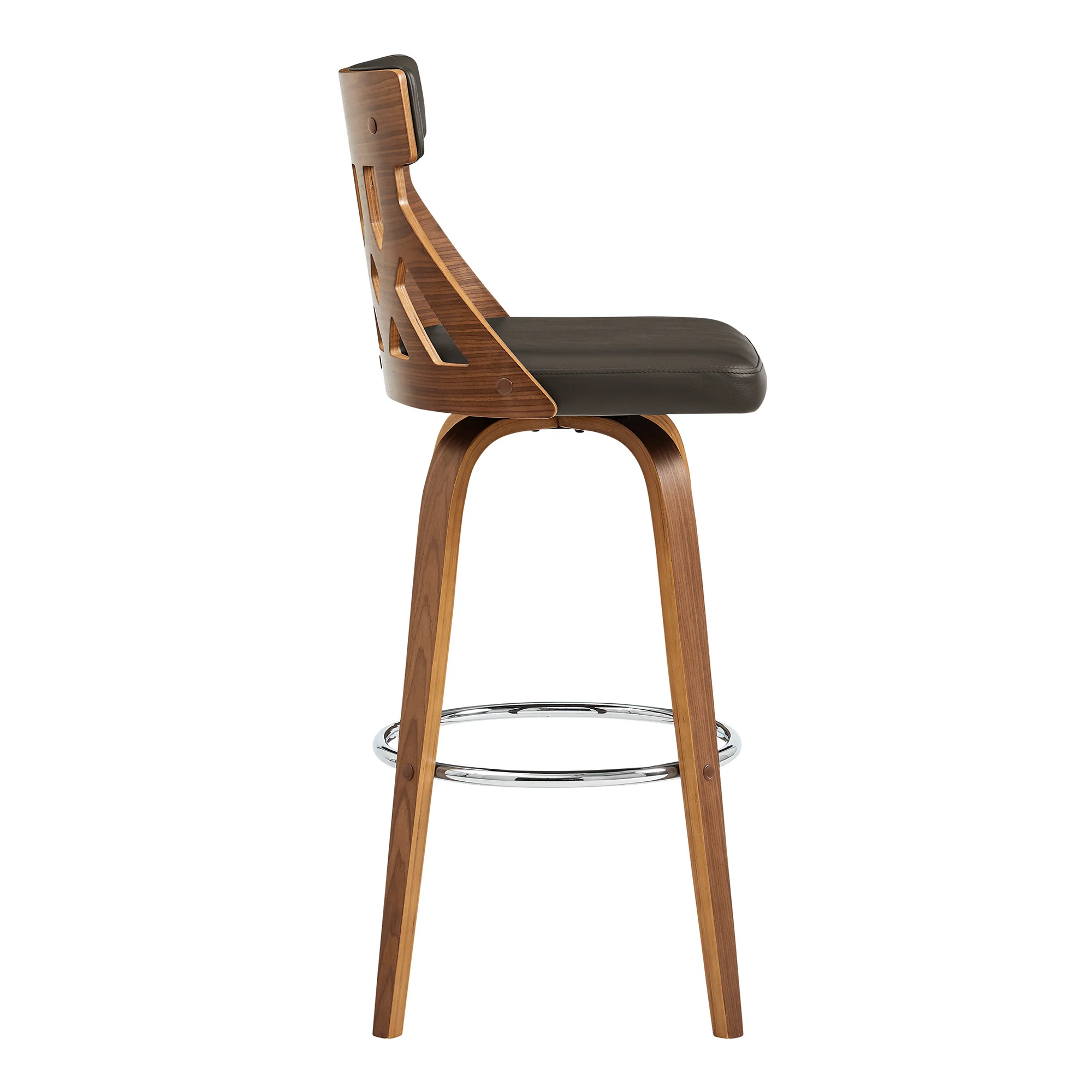 26" Cream Faux Leather Curved Back Walnut Wood Swivel Bar Stool By Homeroots - Image 4