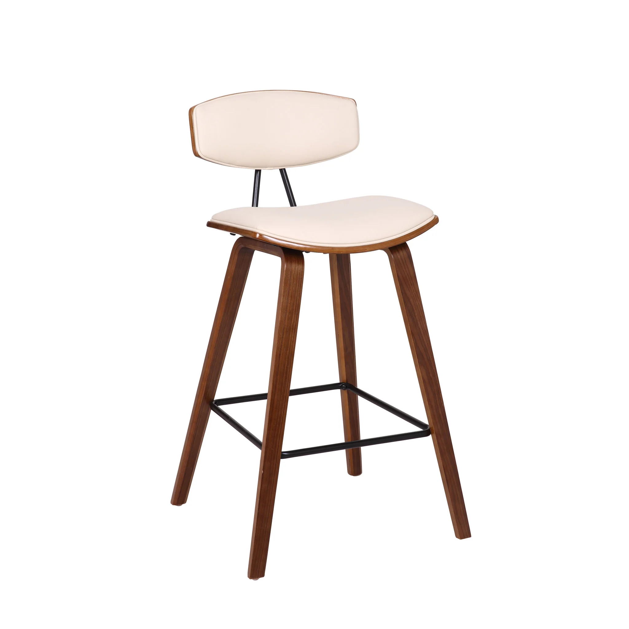 26" Cream Faux Leather Mid Century Modern Bar Stool By Homeroots - Image 2