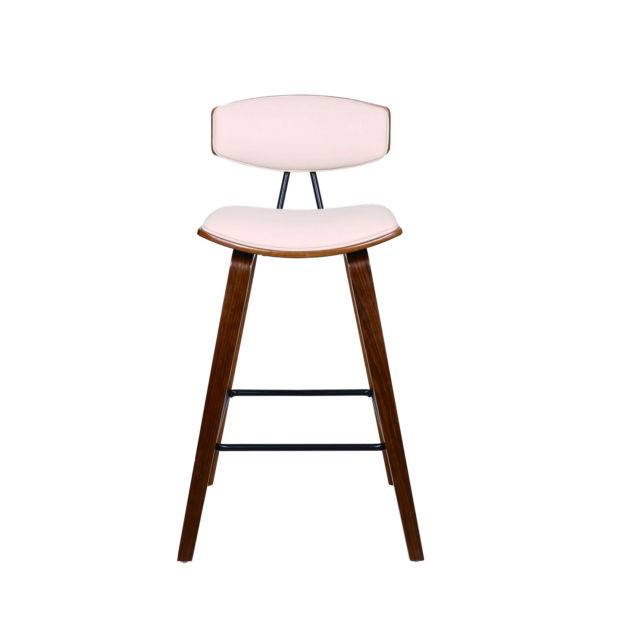 26" Cream Faux Leather Mid Century Modern Bar Stool By Homeroots - Image 3