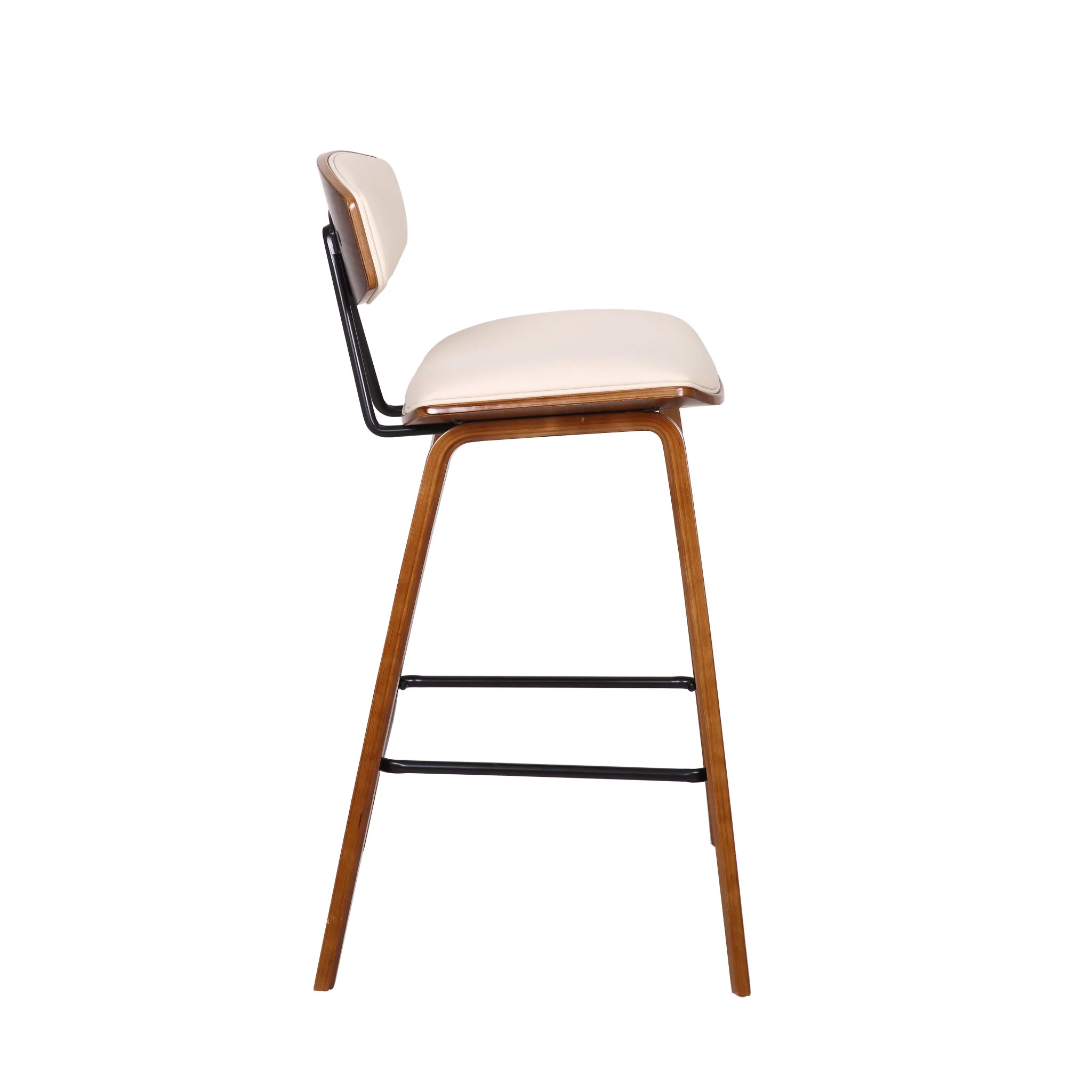 26" Cream Faux Leather Mid Century Modern Bar Stool By Homeroots - Image 4