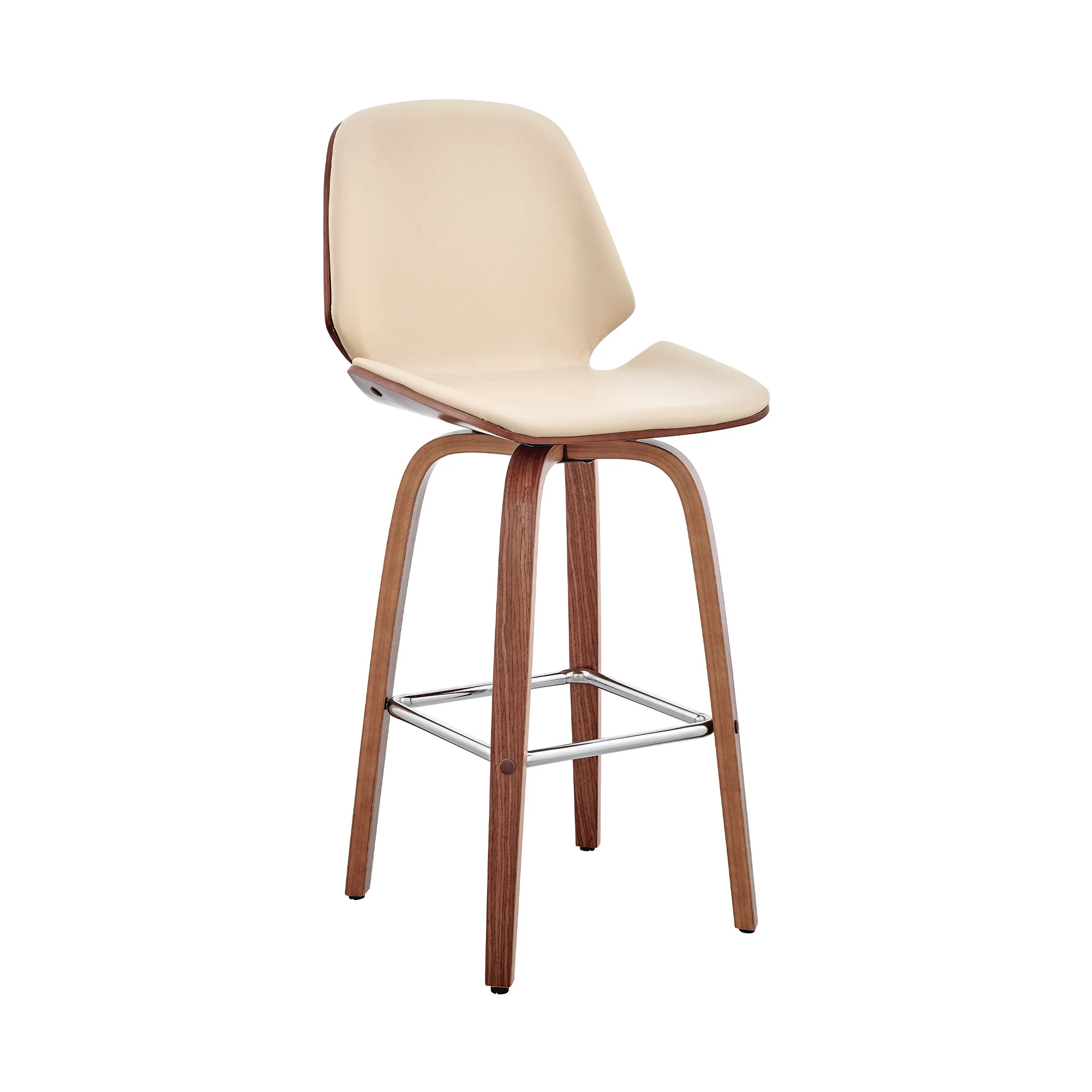 26" Cream Faux Leather Swivel Seat Wooden Bar Stool By Homeroots - Image 2
