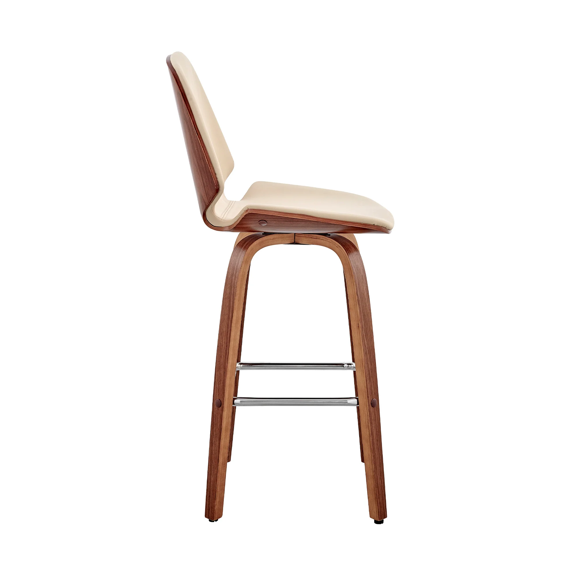 26" Cream Faux Leather Swivel Seat Wooden Bar Stool By Homeroots - Image 4