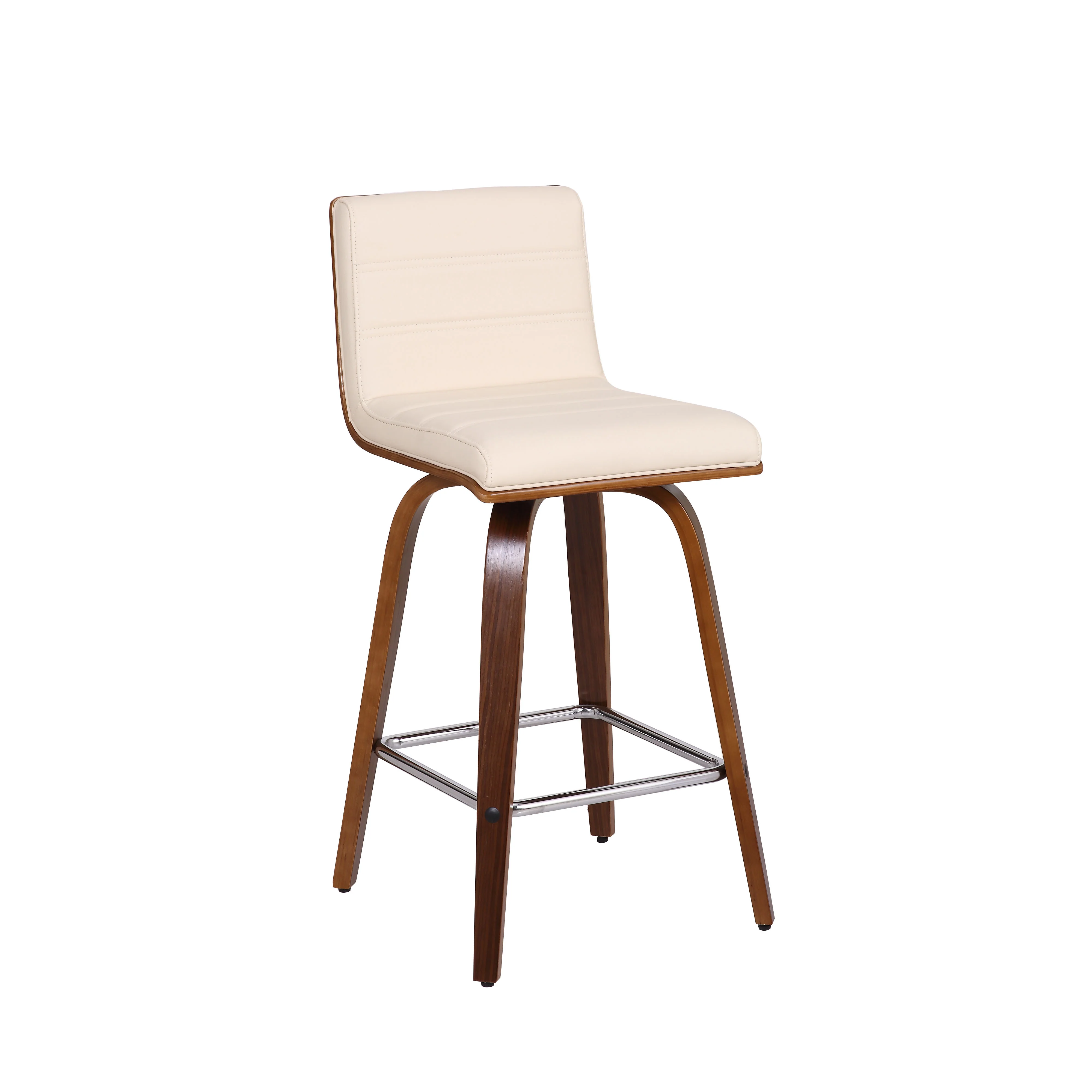 26” Cream Faux Leather Wooden Swivel Bar Stool By Homeroots - Image 2