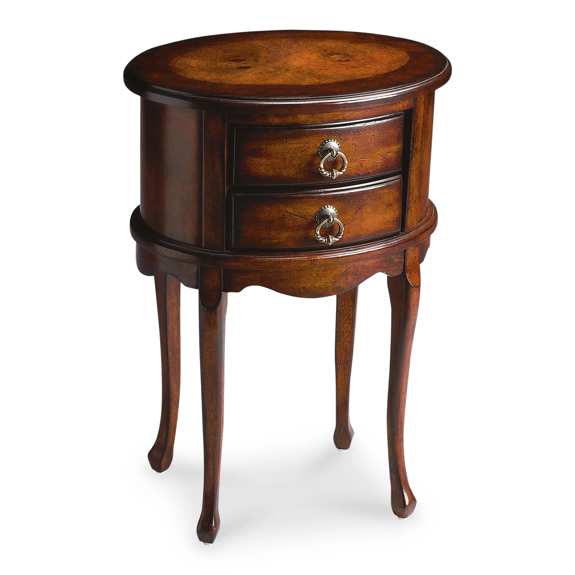 26" Dark Brown And Cherry Manufactured Wood Oval End Table With Two Drawers By Homeroots - Image 2