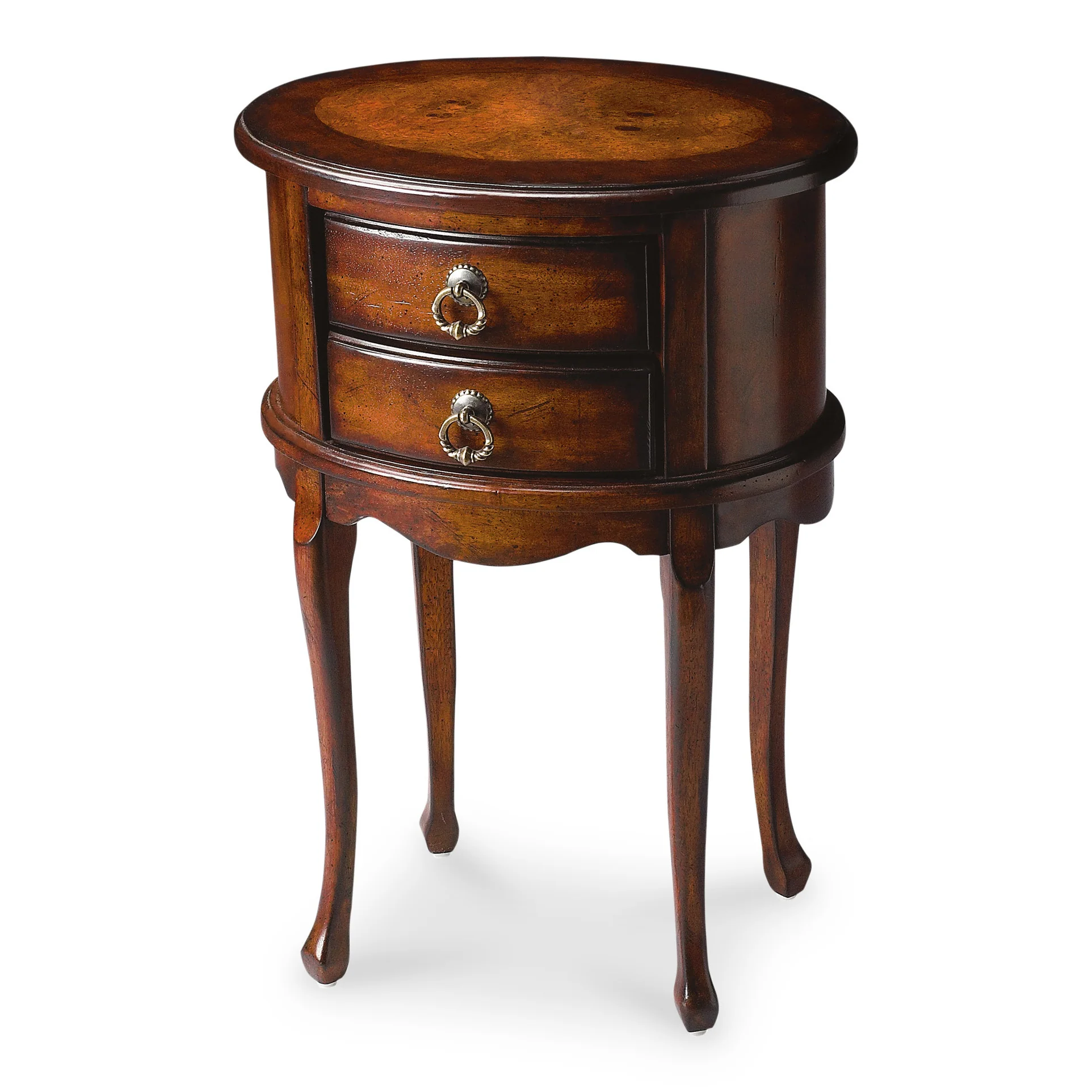 26" Dark Brown And Cherry Manufactured Wood Oval End Table With Two Drawers By Homeroots - Image 4