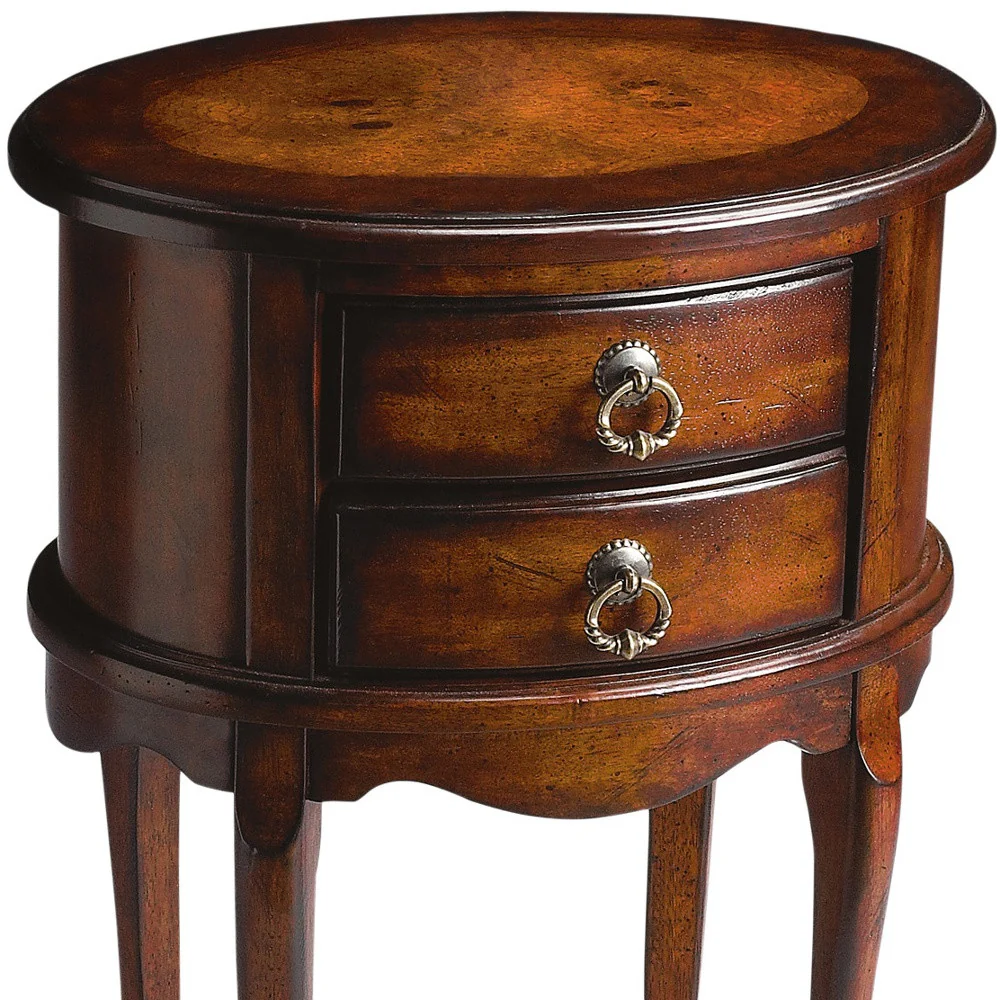 26" Dark Brown And Cherry Manufactured Wood Oval End Table With Two Drawers By Homeroots - Image 5